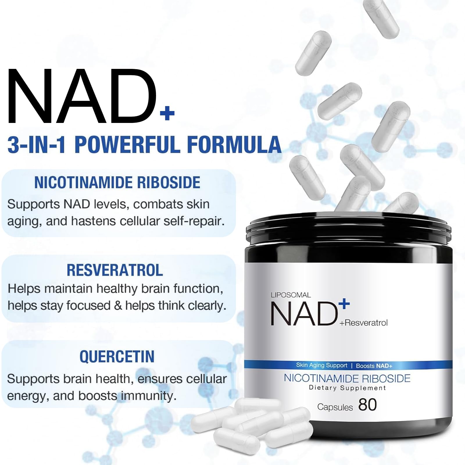 DUCRKACS NAD Supplement - NAD Nicotinamide Riboside Resveratrol 1000mg for Men Women, Liposomal NAD Plus for Energy Anti-Aging, NR Supplement for Energy, Focus, Boost NAD+ DUCRKACS buy supplements canada