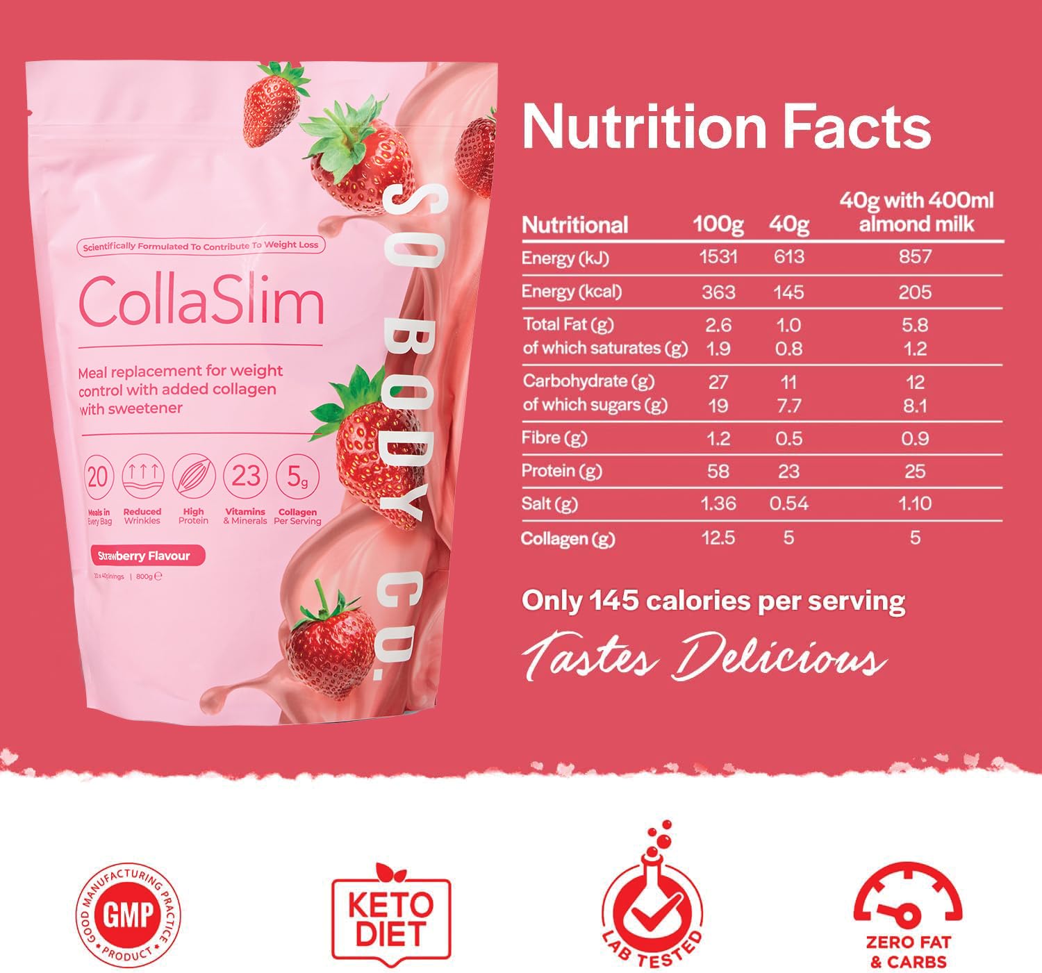 CollaSlim, Meal Replacement Shake with Added Collagen, Vitamins and Minerals, 800g So Body Co buy supplements canada