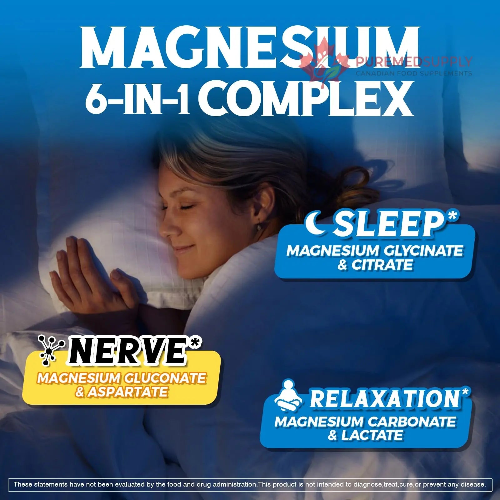 Vitalibre 6 in 1 Magnesium Complex for Women Men, 260mg Elemental Magnesium | Max Absorption | Chelated Magnesium Supplement for Bone, Relaxation & Nerves Support | Non-GMO, 120 Vegan Capsules Vitalibre buy supplements canada