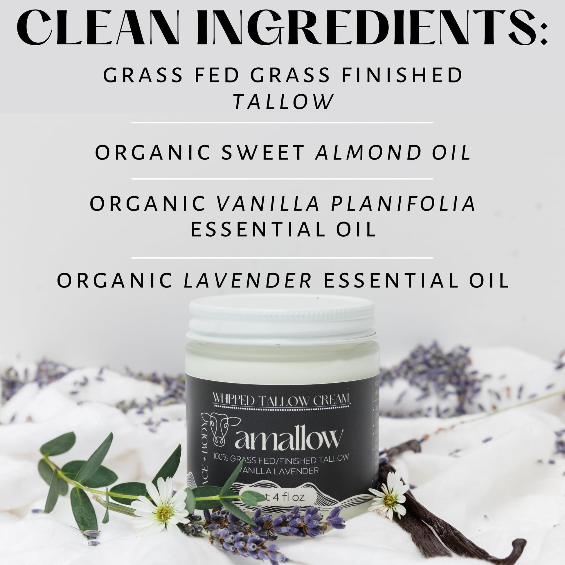 Amallow 100% Grass Fed Beef Tallow for Skin Care - Face + Body - Whipped Moisturizer - Natural Lotion, 4 FL. oz. (Vanilla Lavender) Amallow buy supplements canada
