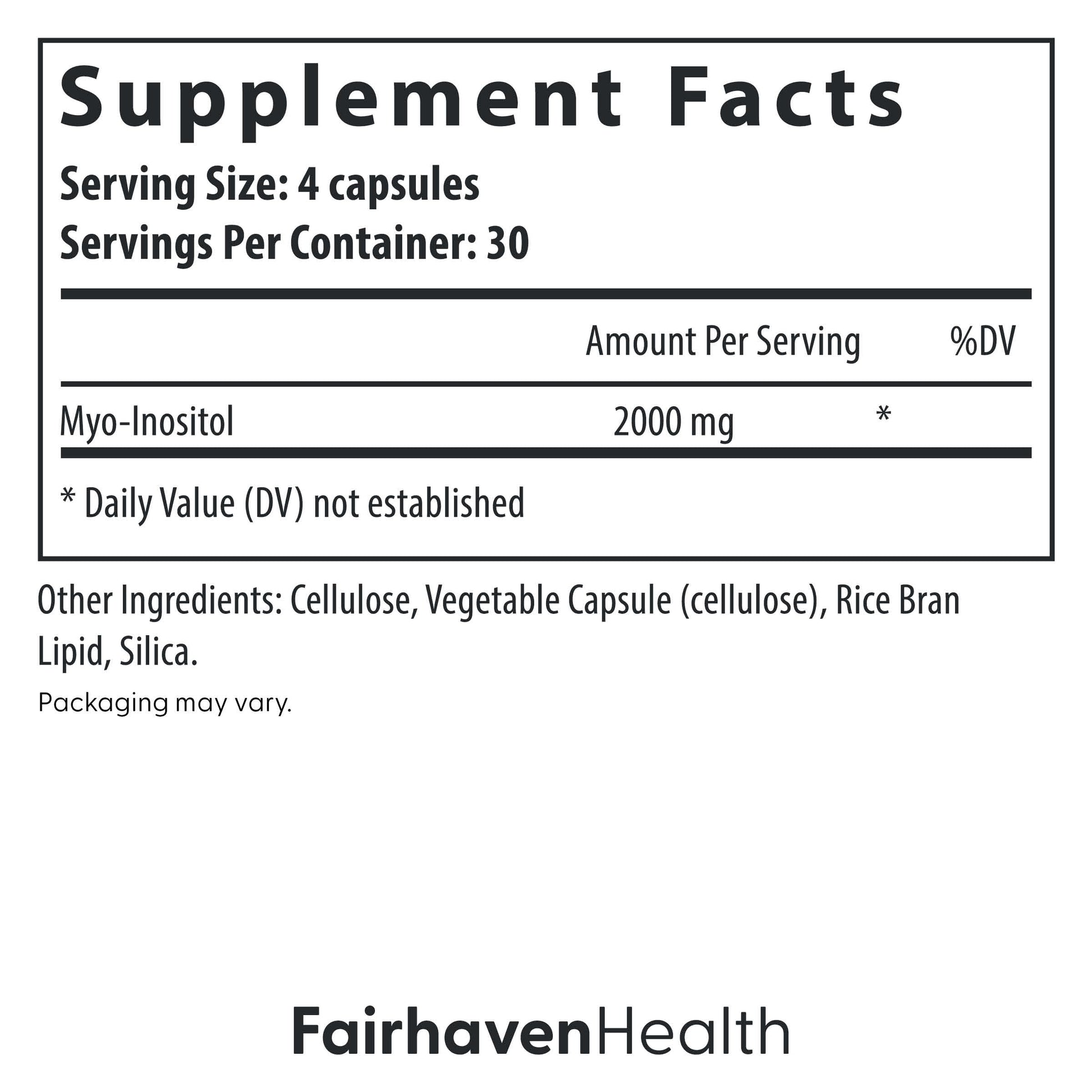 Fairhaven Health Myo-Inositol Supplement for Women and Men | Vitamin B8 2000mg | Vegan Inositol Powder Capsules | Gluten, Dairy and Soy Free | 120 Inositol Capsules Fairhaven Health buy supplements canada