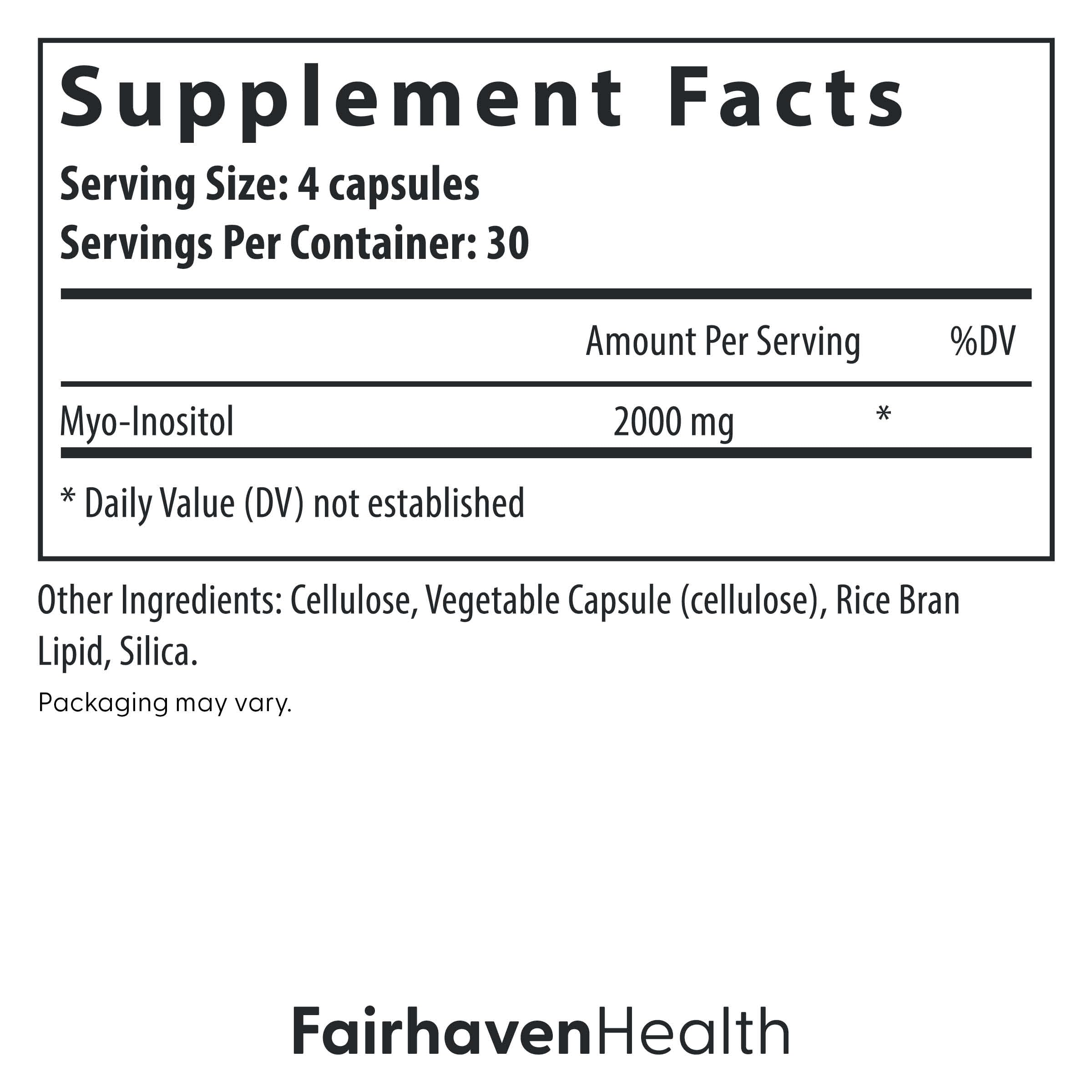 Fairhaven Health Myo-Inositol Supplement for Women and Men | Vitamin B8 2000mg | Vegan Inositol Powder Capsules | Gluten, Dairy and Soy Free | 120 Inositol Capsules Fairhaven Health buy supplements canada