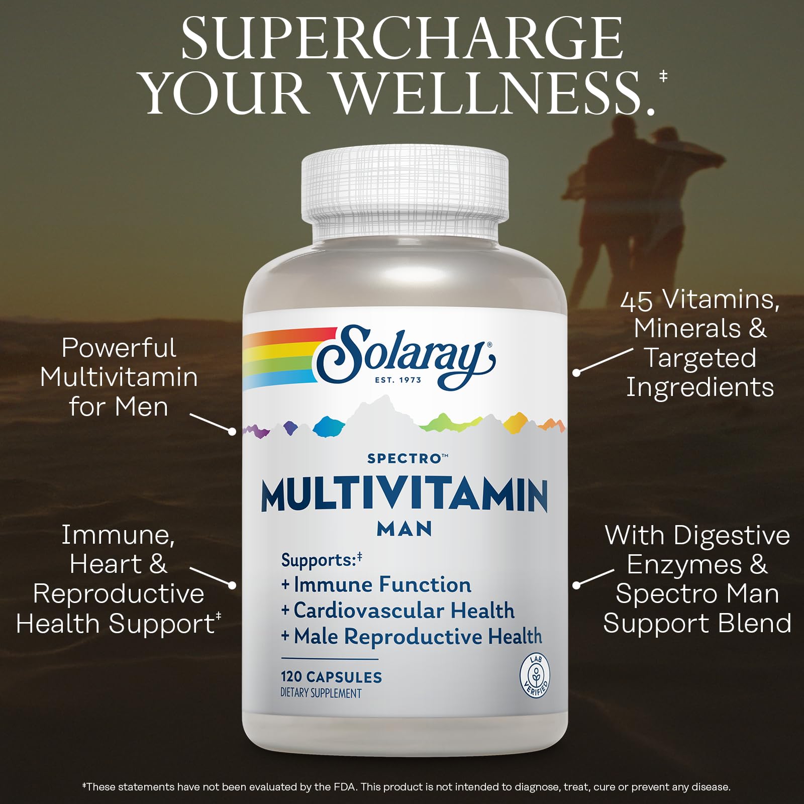 SOLARAY Spectro Multivitamin for Men - Cellular Energy, Heart Health, Immune Support - 45 Vitamins and Minerals w/Vitamin A, Vitamin C, D, Zinc, Digestive Enzymes, CoQ10, 60-Day Guarantee, 30 Serv. SOLARAY buy supplements canada