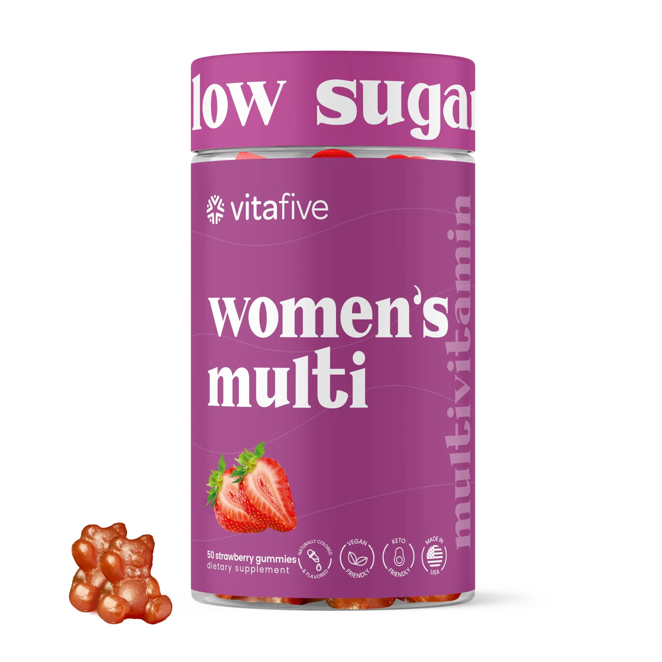 vitafive Women's Multivitamin Gummies, Best Multivitamin for Women with Biotin, D3, B12, Zinc, Low Sugar, Gluten Free (50 Ct) vitafive buy supplements canada