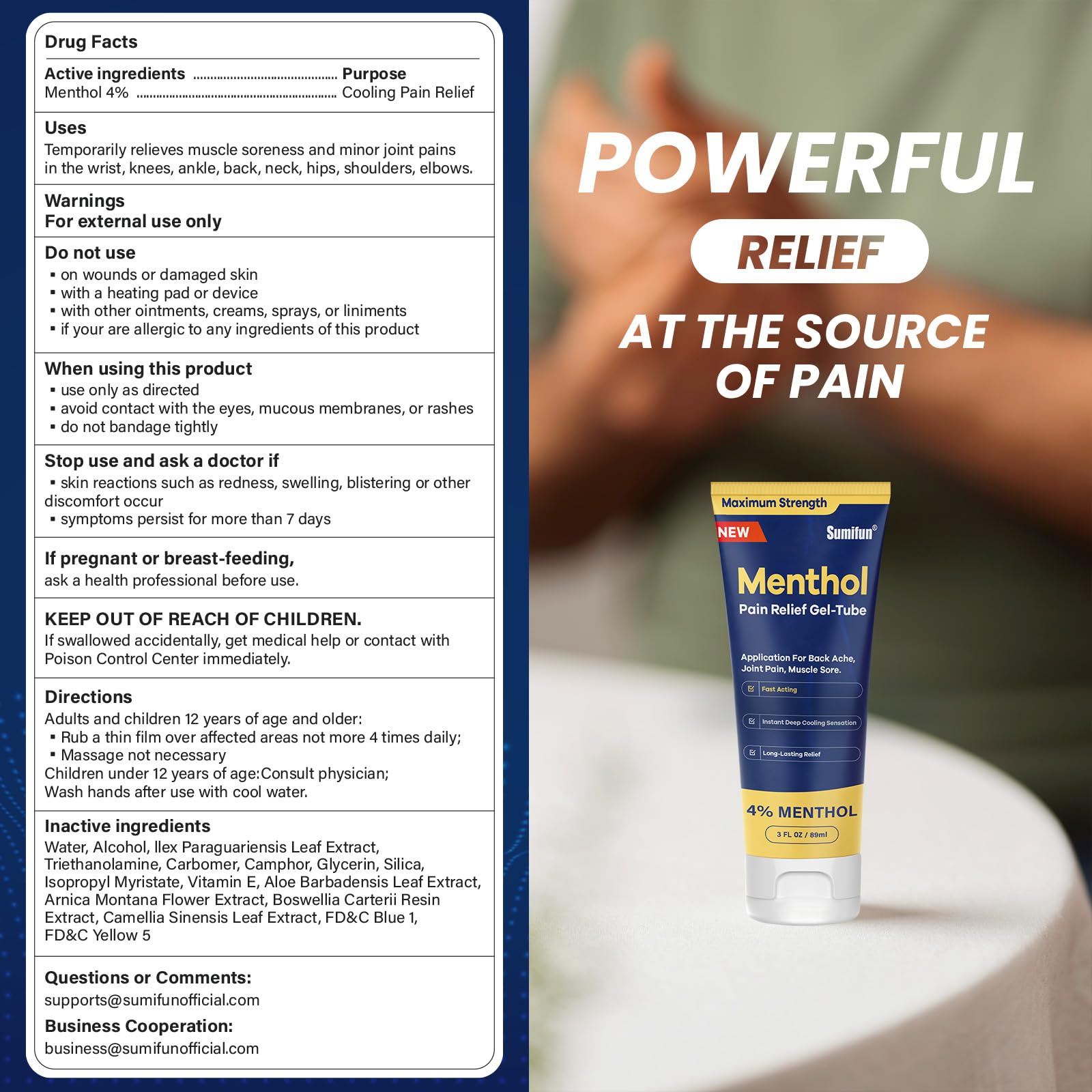 Sumifun Menthol Pain Relief Gel-Tube-3 FL OZ Tube (Pack of 2)- for Knee & Lower Back, Sore Muscle, Neck Shoulder Pain Relief Sumifun buy supplements canada