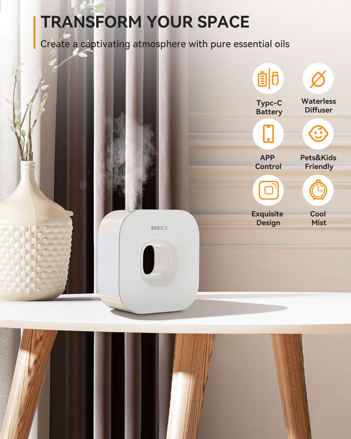 MEIDI Waterless Essential Oil Diffuser - Bluetooth Cordless Aromatherapy Diffuser with App Control MEIDI buy supplements canada
