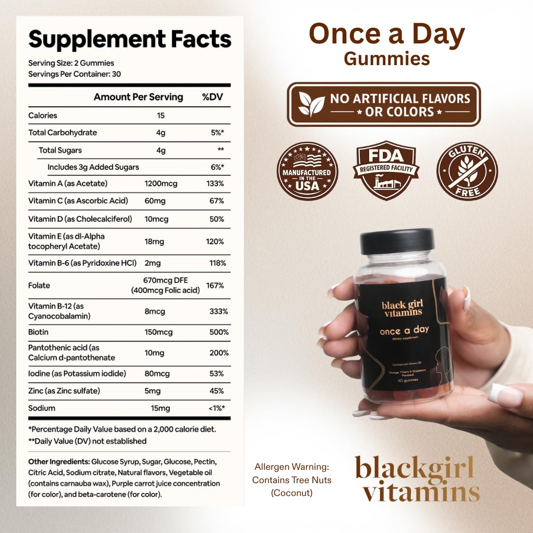 Black Girl Vitamins Once a Day - Womens Multivitamin Gummy - Vitamin A, B, C, E and Zinc. Multivitamin for Women, Immune Support. Vegan Black Girl Vitamins buy supplements canada