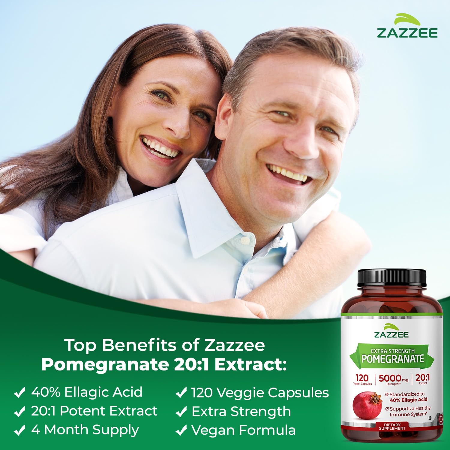 Zazzee Extra Strength Pomegranate 20:1 Extract, 40% Ellagic Acid, 120 Vegan Capsules, 4 Month Supply, Punica Granatum, Antioxidant & Cellular Health Support, Non-GMO, Made in the USA Zazzee buy supplements canada