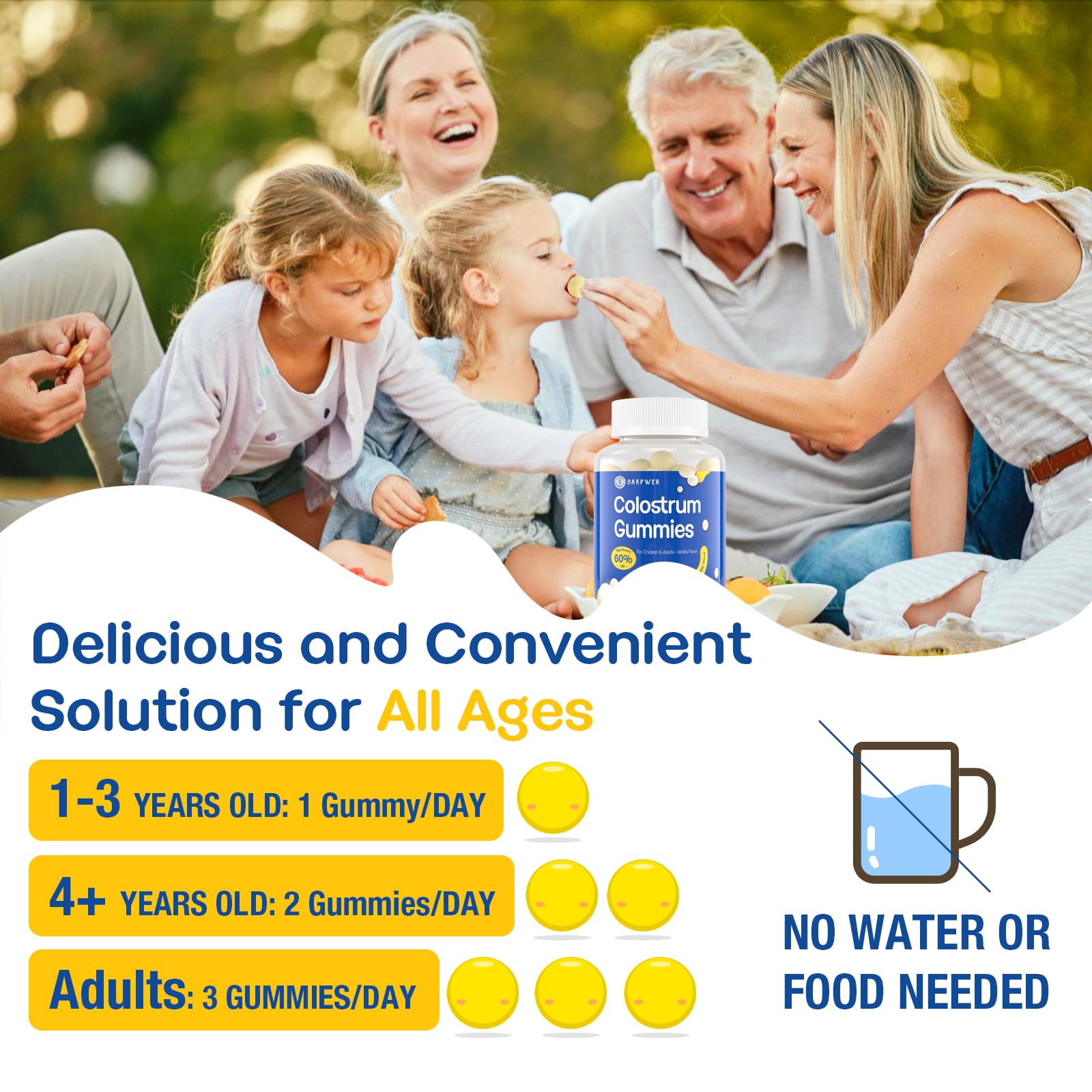 Sakpwer Bovine Colostrum Supplement Gummies - with 60% Highest IgG, Lactoferrin, Probiotics and Prebiotics for Adults and Kids, Vanilla Flavor & Sugar Free, 90 Gummies Sakpwer buy supplements canada
