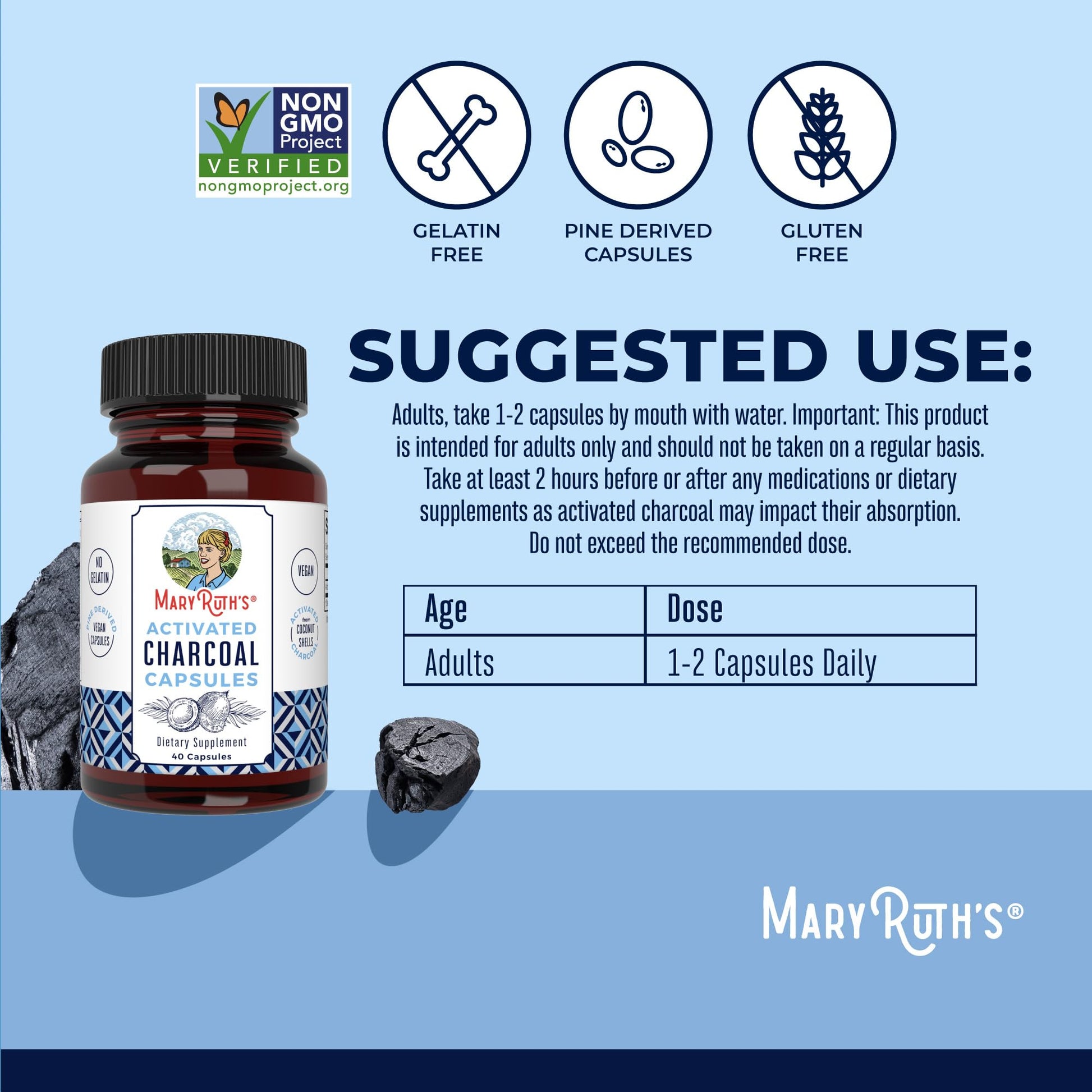 MaryRuth Organics Activated Charcoal Capsules | Substance Adsorption | Derived from Coconut Shells | Vegan Capsules from Pine Trees | Non-GMO | Gluten Free | 40 Count MARYRUTH'S buy supplements canada