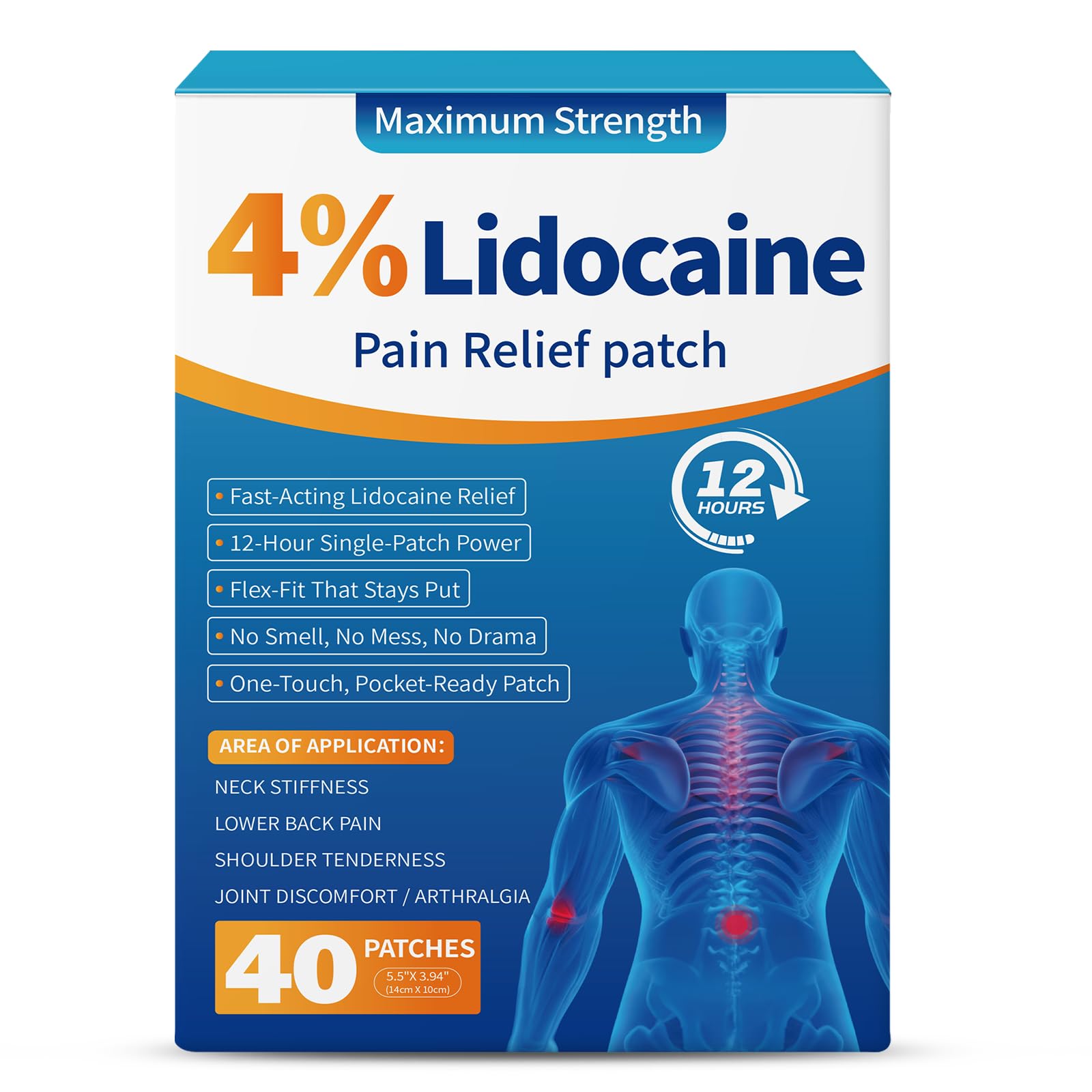 LOVPTFER 4% Lidocaine Pain Relief Patches – Maximum Strength Pain Patches, 12-Hour Long-Lasting Relief for Back, Neck, Shoulder & Joint Pain, Fast-Acting,–40 Count, 5.5” x 3.94” LOVPTFER buy supplements canada