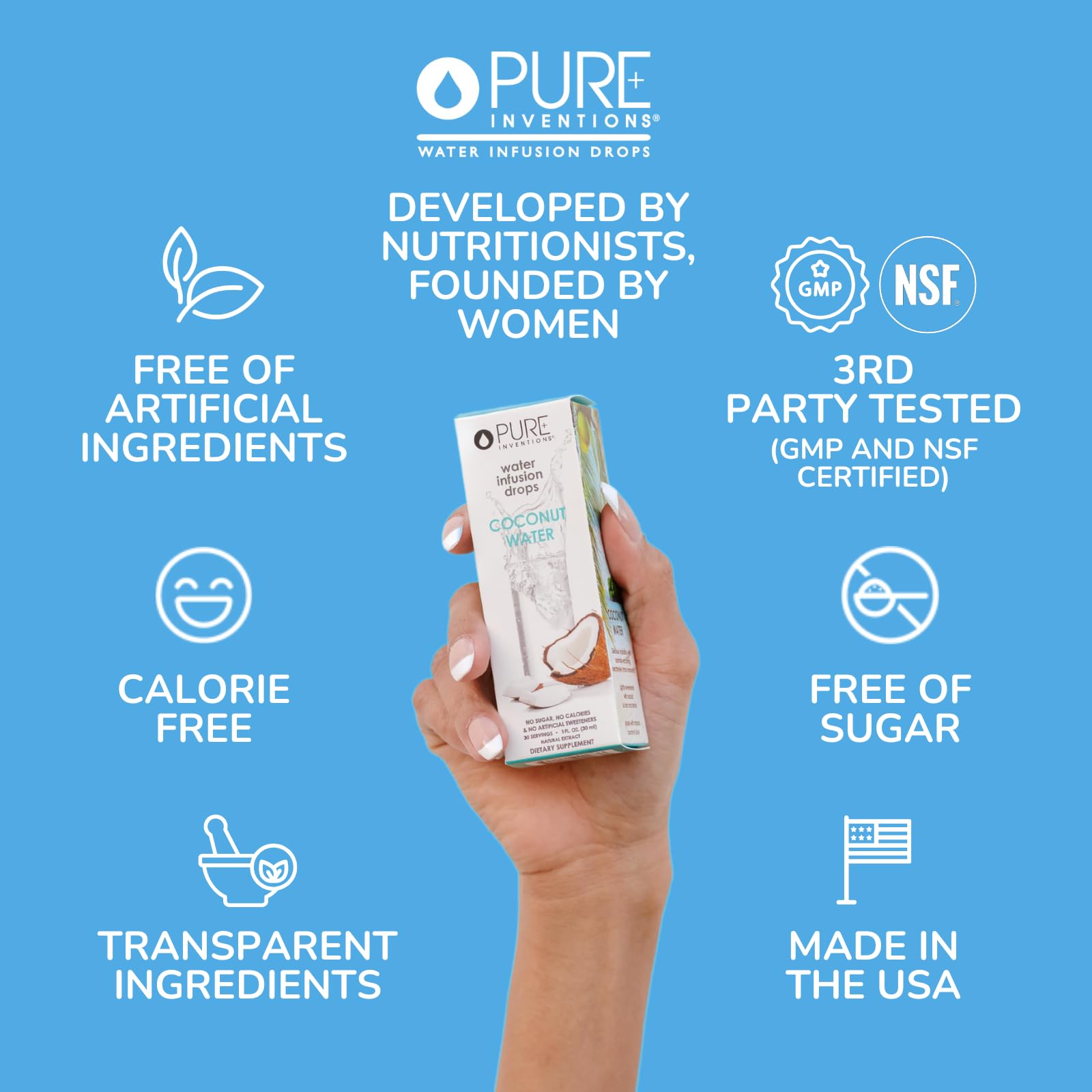 Pure Inventions - Coconut Water Infusion Drops – Electrolytes - Sugar-Free Hydration, Zero Calories, No Artificial Sweeteners, Clean Ingredients, 30 Servings Pure Inventions buy supplements canada