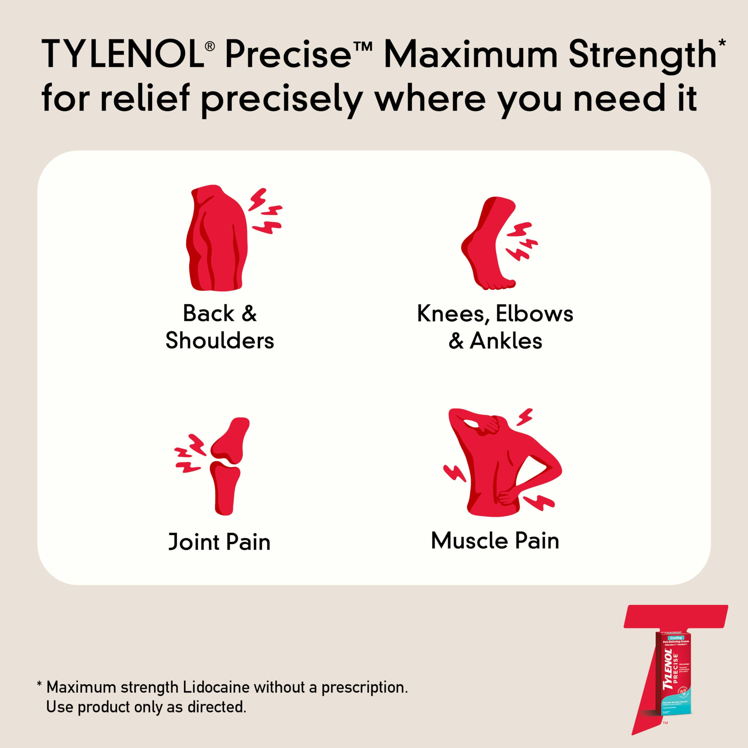 Tylenol Precise Cooling Cream, Strong Pain Relief with Fast-Acting Sensation, 4% Lidocaine, 1% Menthol, Maximum OTC Strength Relief for Back, Muscle & Joint, Numbing Cream Rollerball Applicator, 4 oz Tylenol buy supplements canada
