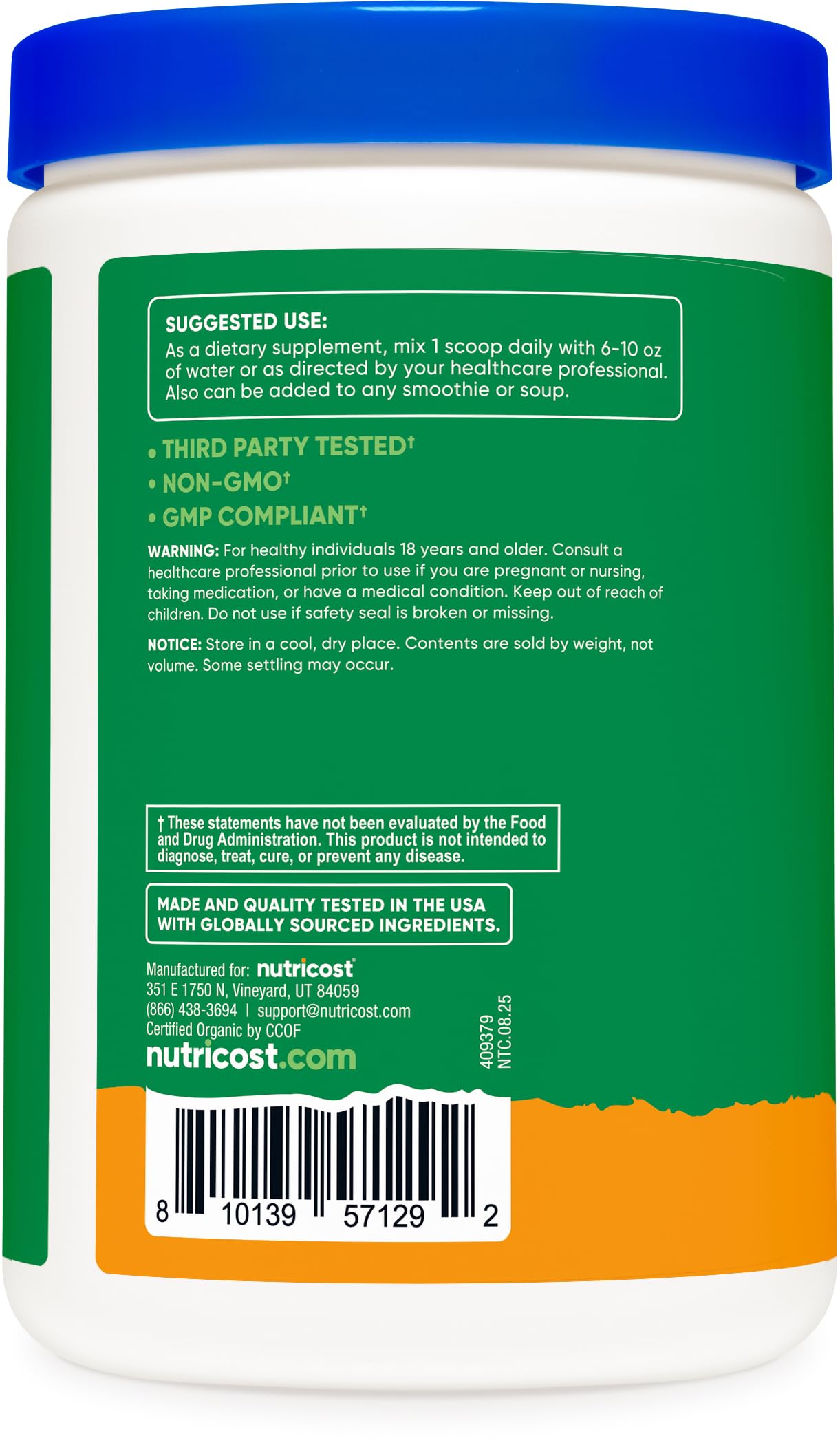 Nutricost Organic Super Greens Powder (30 Servings) Orange Sunrise Flavor - Superfood Supplement Drink Mix Nutricost buy supplements canada