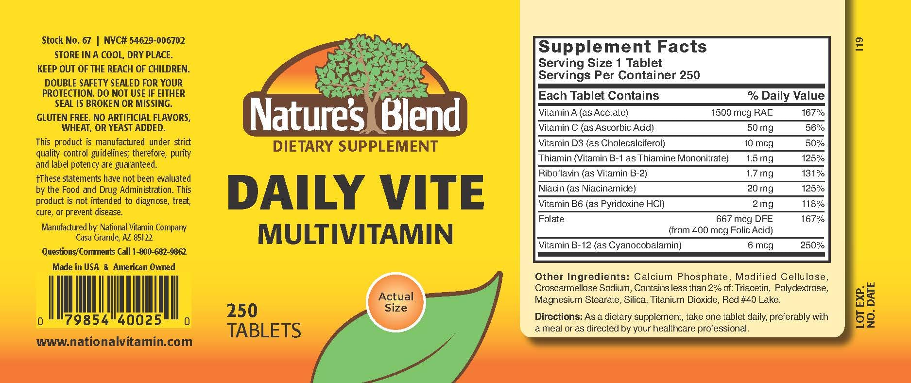 Nature's Blend Daily Vite 250 Tablets Nature's Blend buy supplements canada