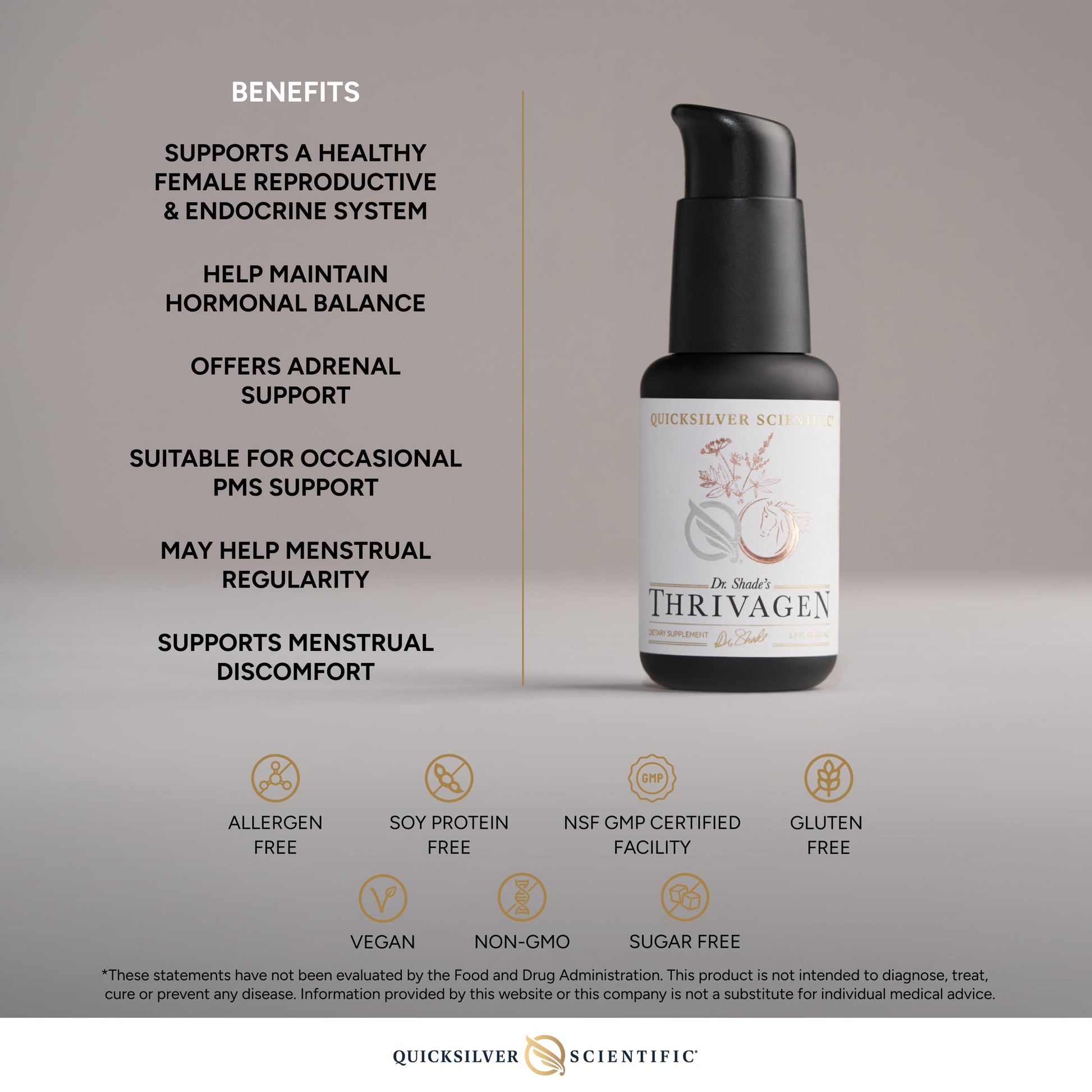 Quicksilver Scientific Thrivagen - Women's Health Supplement with 15 Energy, Hormone Balance & Adrenal Support Botanicals - Adaptogenic Herbs with Shatavari, Rhodiola & Maca Root (1.7oz / 50ml) Quicksilver Scientific buy supplements canada
