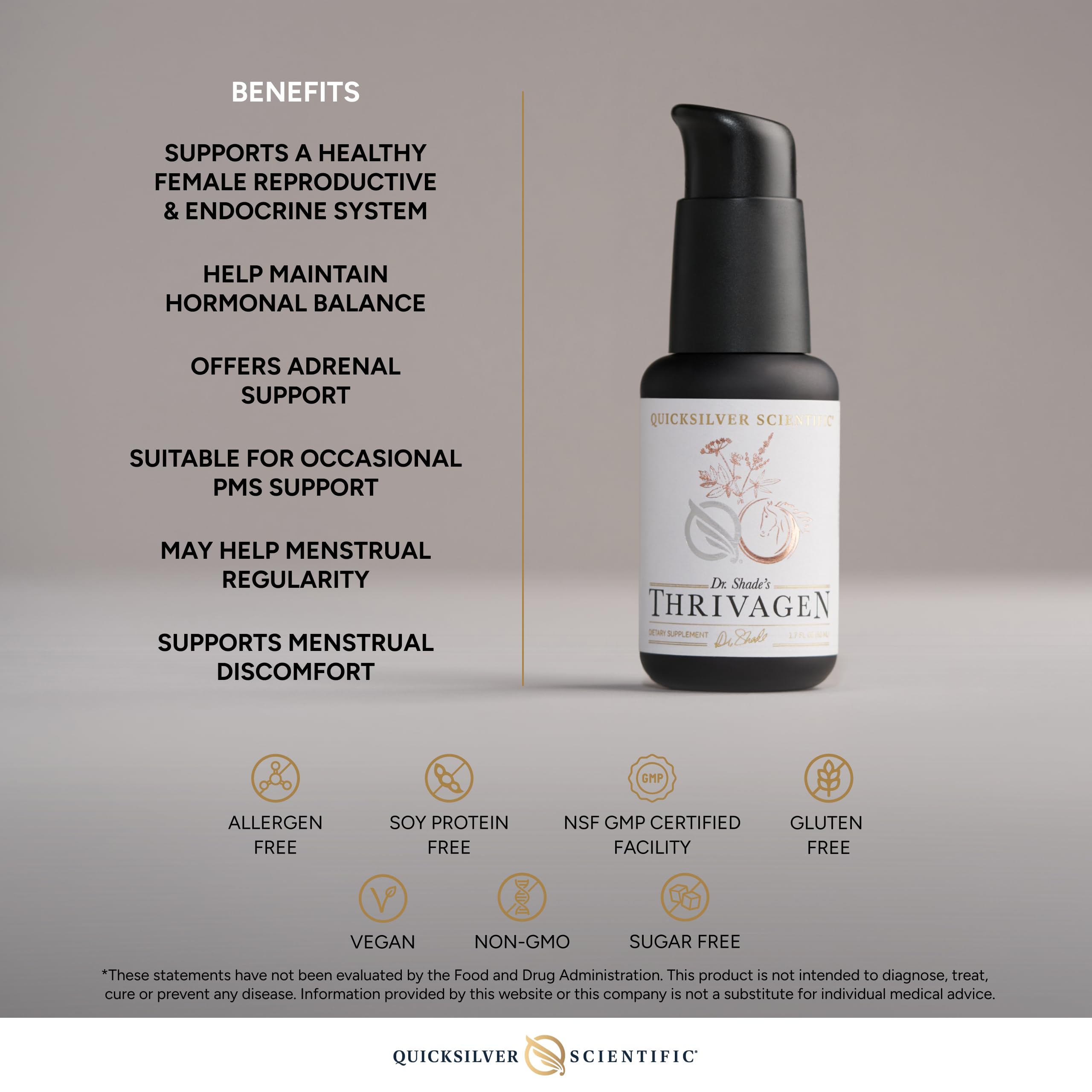 Quicksilver Scientific Thrivagen - Women's Health Supplement with 15 Energy, Hormone Balance & Adrenal Support Botanicals - Adaptogenic Herbs with Shatavari, Rhodiola & Maca Root (1.7oz / 50ml) Quicksilver Scientific buy supplements canada