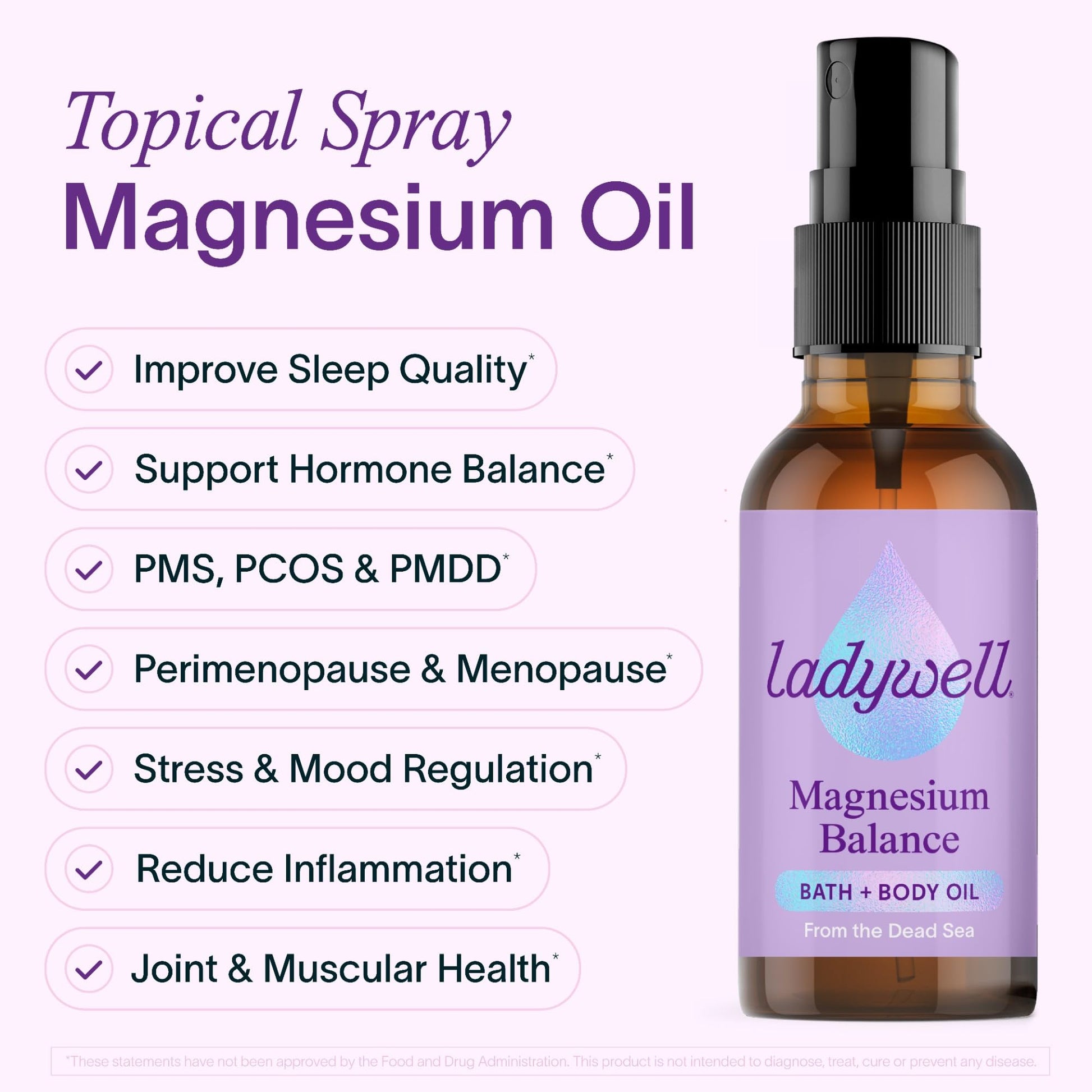 Ladywell Topical Magnesium Oil Spray | Mood, Cycle & Stress Support | PMS, PCOS, Fertility, Menopause, Hormone Balance, Cramps | Pure Magnesium Chloride, Science-Backed | Rapid Skin Absorption Ladywell buy supplements canada