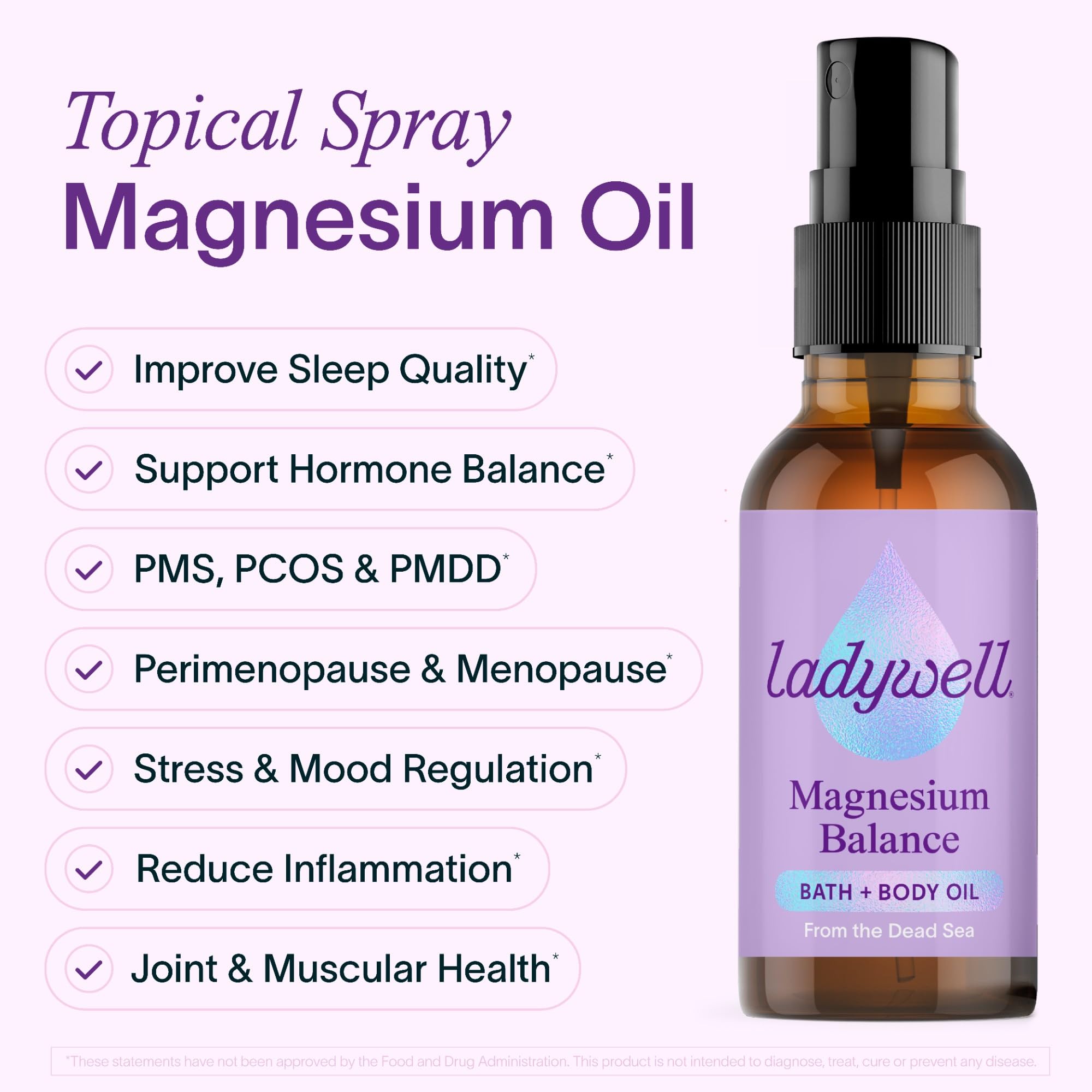 Ladywell Topical Magnesium Oil Spray | Mood, Cycle & Stress Support | PMS, PCOS, Fertility, Menopause, Hormone Balance, Cramps | Pure Magnesium Chloride, Science-Backed | Rapid Skin Absorption Ladywell buy supplements canada