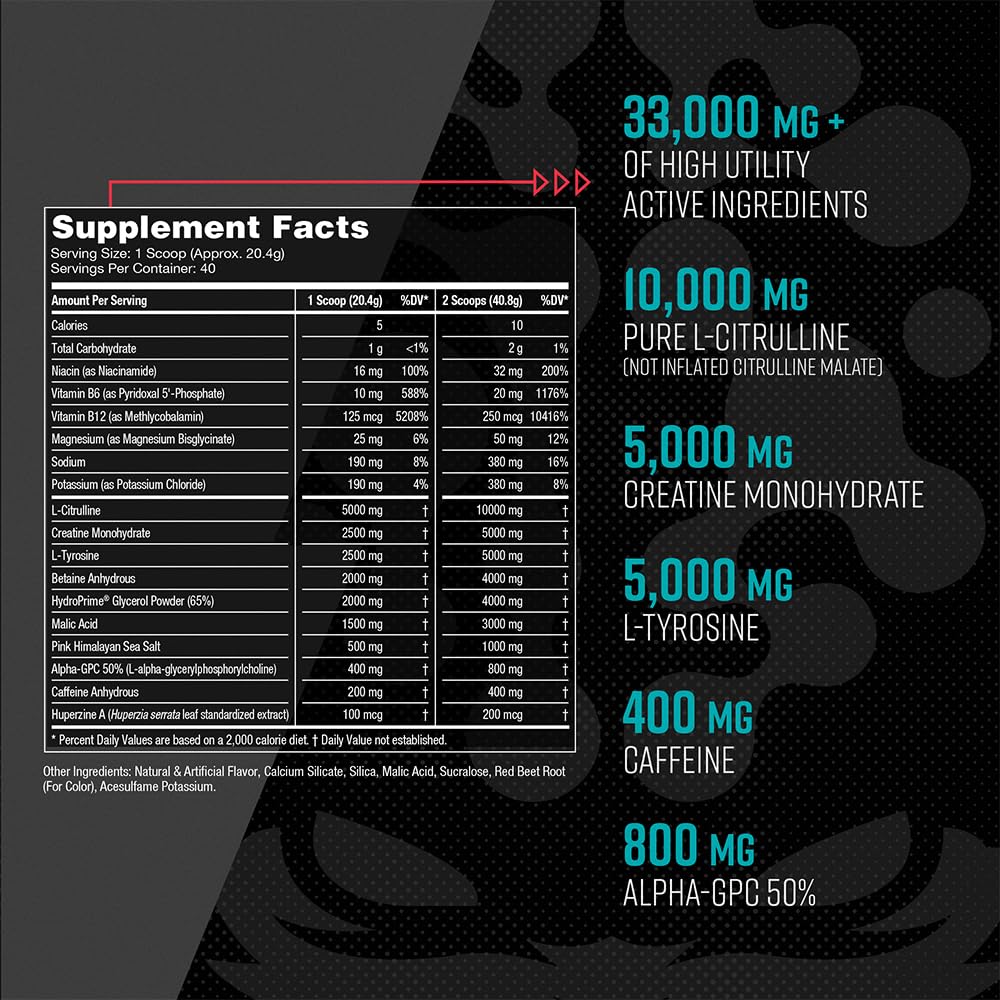 Gorilla Mode Pre Workout - Massive Pumps · Laser Focus · Energy · Power - L-Citrulline, Creatine, L-Tyrosine, Betaine, Hydroprime®, Alpha-GPC, 400mg Caffeine, Huperzine A - 792g (Rocket Frost) Gorilla Mind buy supplements canada