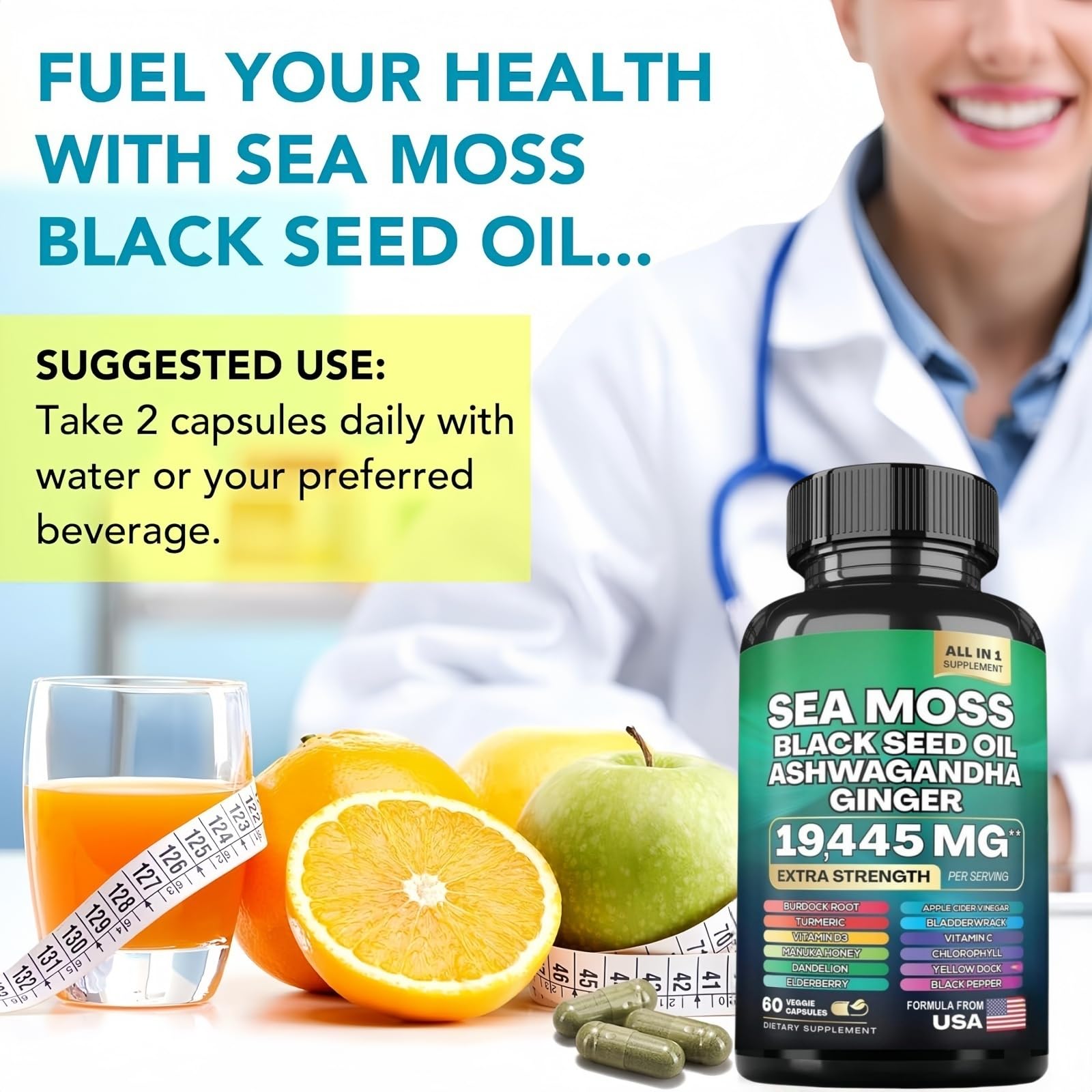 HealthyFinds Sea Moss Black Seed Oil Ashwagandha Ginger Capsules with Turmeric Bladderwrack Burdock & Vitamin C Vitamin D3 with Elderberry Manuka Dandelion Yellow Dock Iodine Chlorophyll ACV HealthyFinds buy supplements canada