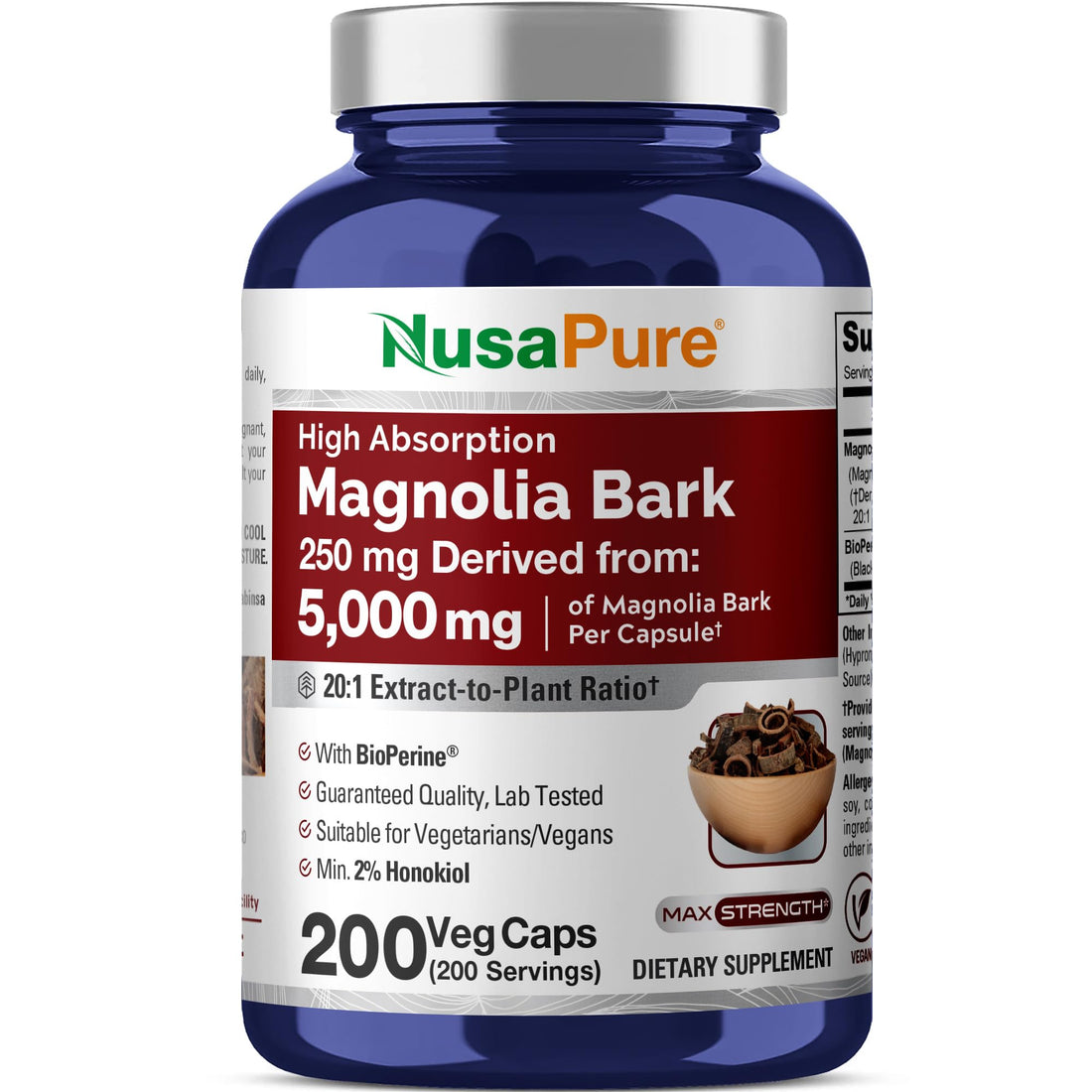 NusaPure Magnolia Bark 20:1 Extract, 250 mg Equivalent to 5,000 mg 200 Vegan Vegetarian Capsules Non-GMO NusaPure buy supplements canada