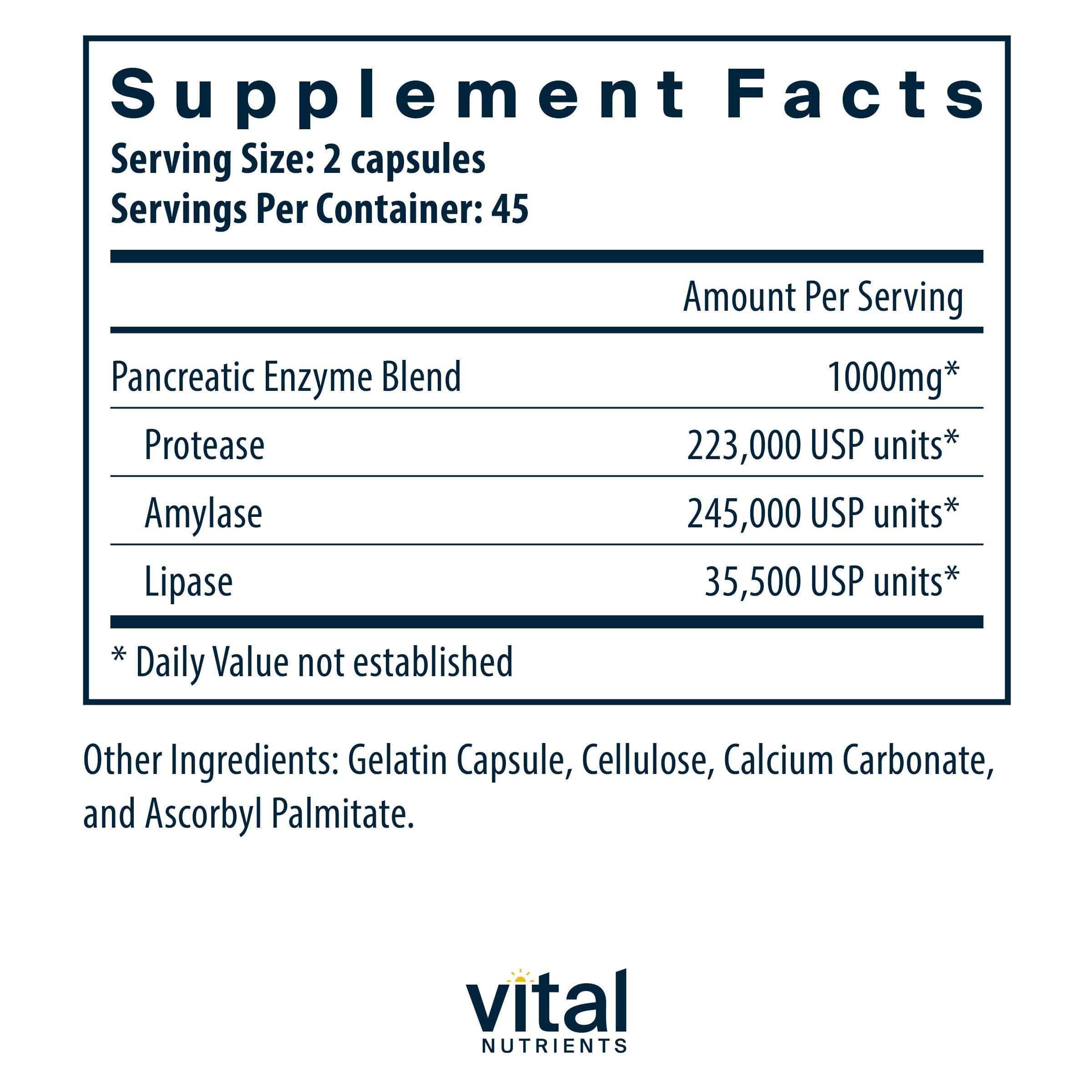 Vital Nutrients Pancreatic Enzymes 1000mg (Full Strength) - Pancreatin Digestion Supplement with Protease, Amylase & Lipase - Digestive Enzymes Vital Nutrients buy supplements canada