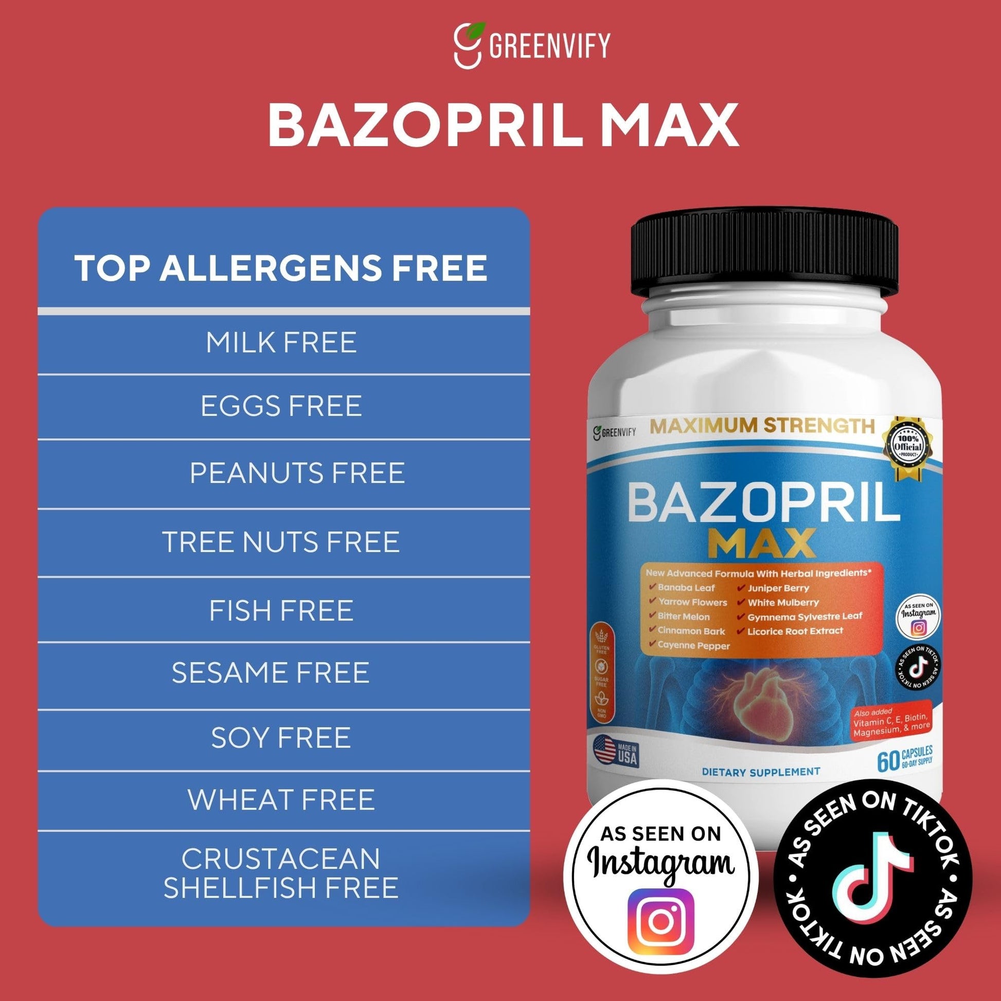 GREENVIFY Bazopril Max Maximum Strength Dietary Supplement, 60 Capsules, with Herbal Blend, Vitamins & Minerals (1) GREENVIFY buy supplements canada