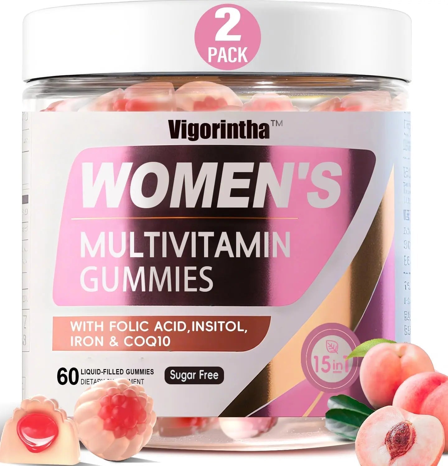 Vigorintha 2 Pack Sugar Free Womens Multivitamin Gummies with 19 Multi Vitamins & Minerals,Iron,Calcium,Folate,Biotin,Inositol Vigorintha buy supplements canada