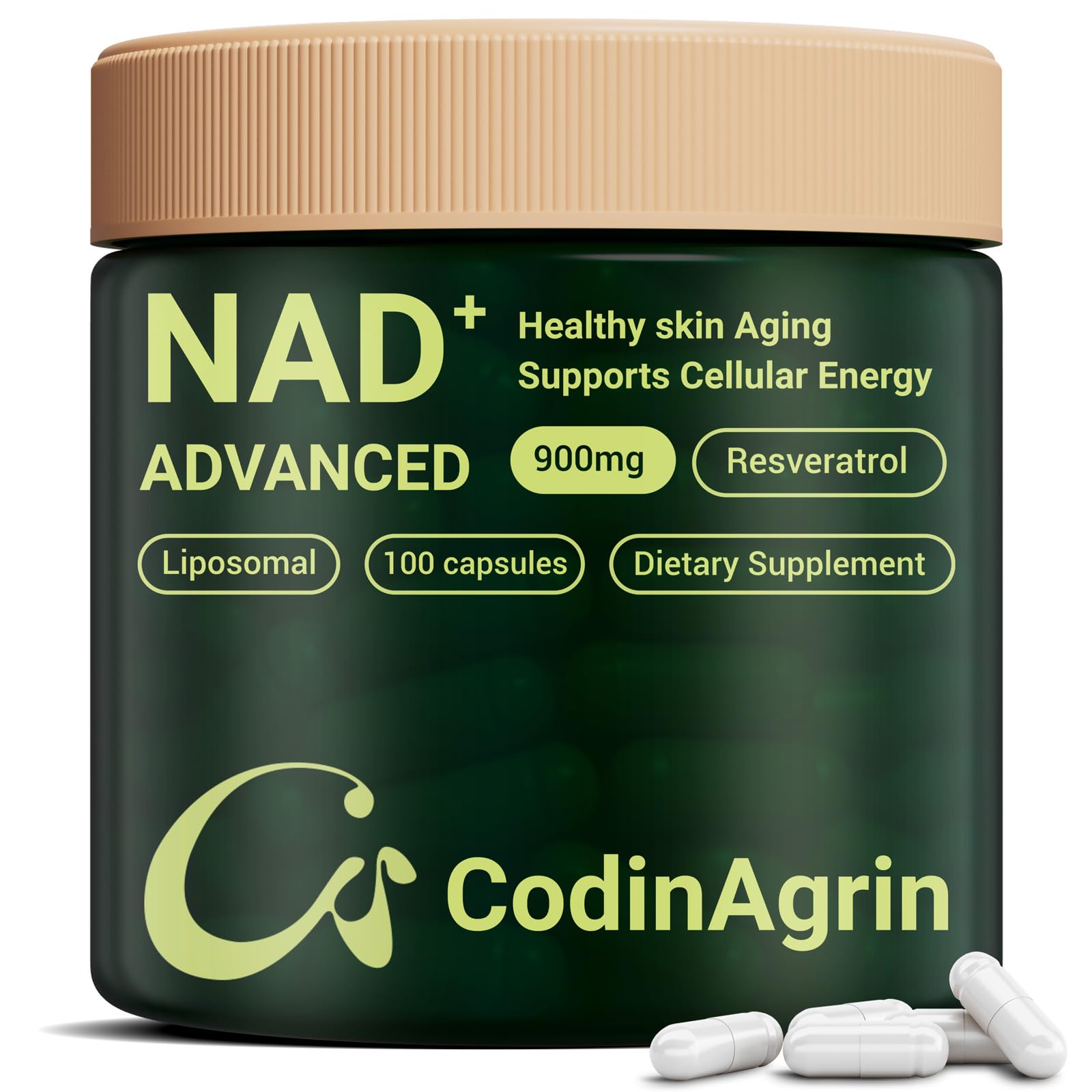 CodinAgrin NAD+ Supplement with Resveratrol 900mg Nicotinamide Adenine Dinucleotide Complex for Cellular Energy Repair, Anti-Aging & Mental Clarity Support, Non-GMO, Vegetarian Friendly, 100 Capsules CodinAgrin buy supplements canada