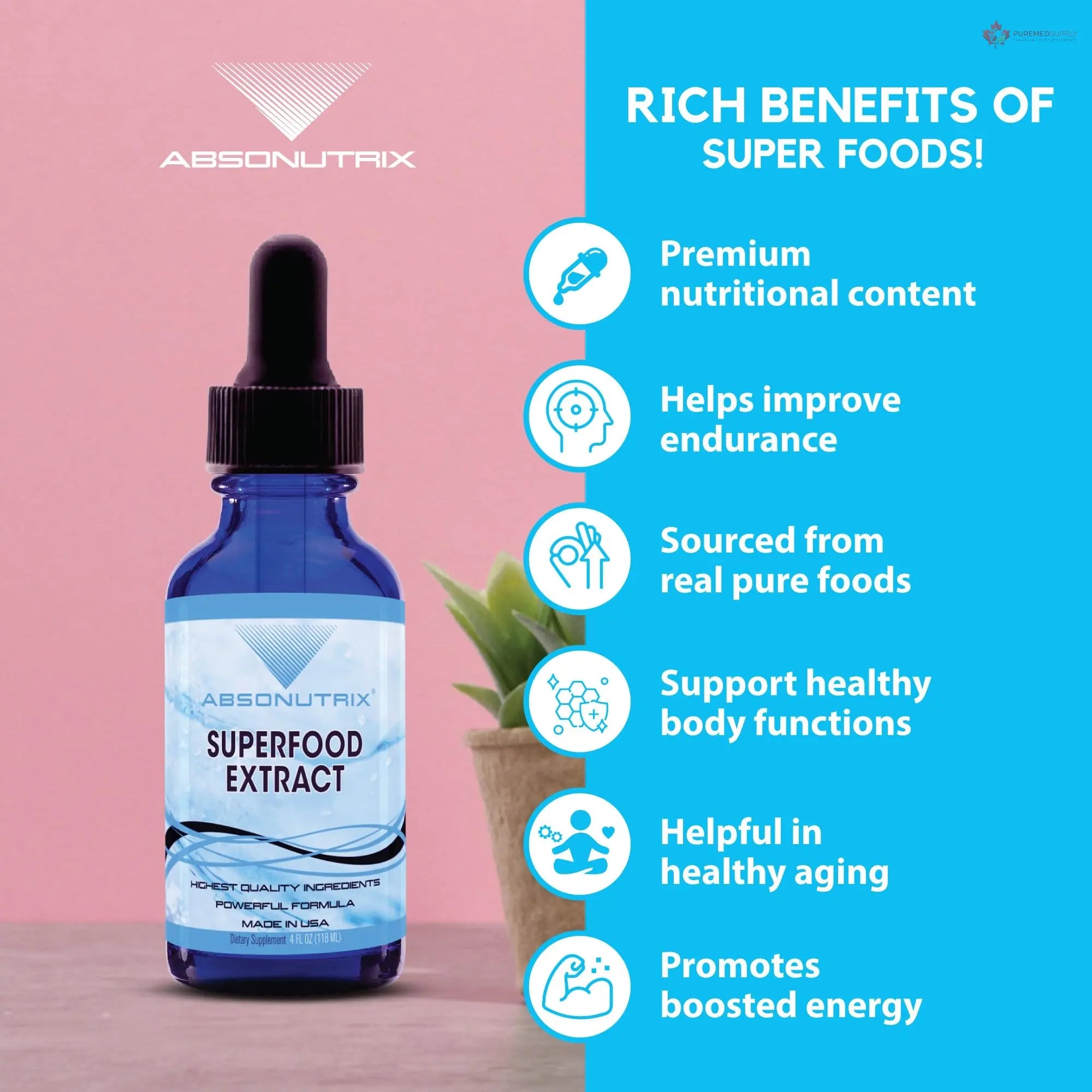 Absonutrix Superfood Extract 390 mg, 4 Oz Liquid, 302 Servings, Made in USA, Quick Absorption, Quality Potent Ingredients, Non-GMO, GMP Certified, Cruelty-Free Products Absonutrix buy supplements canada