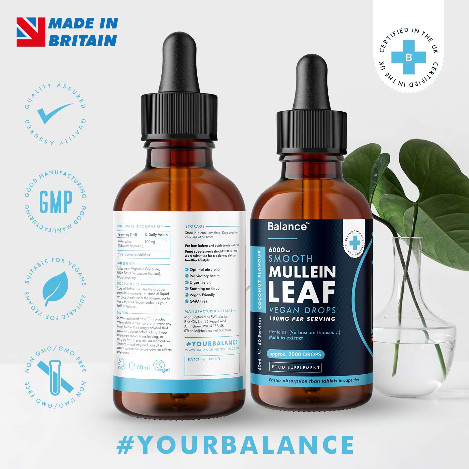 Balance Mullein Leaf Liquid Drops - 60ml for 2 Month Supply - High Strength - Vegan Balance buy supplements canada