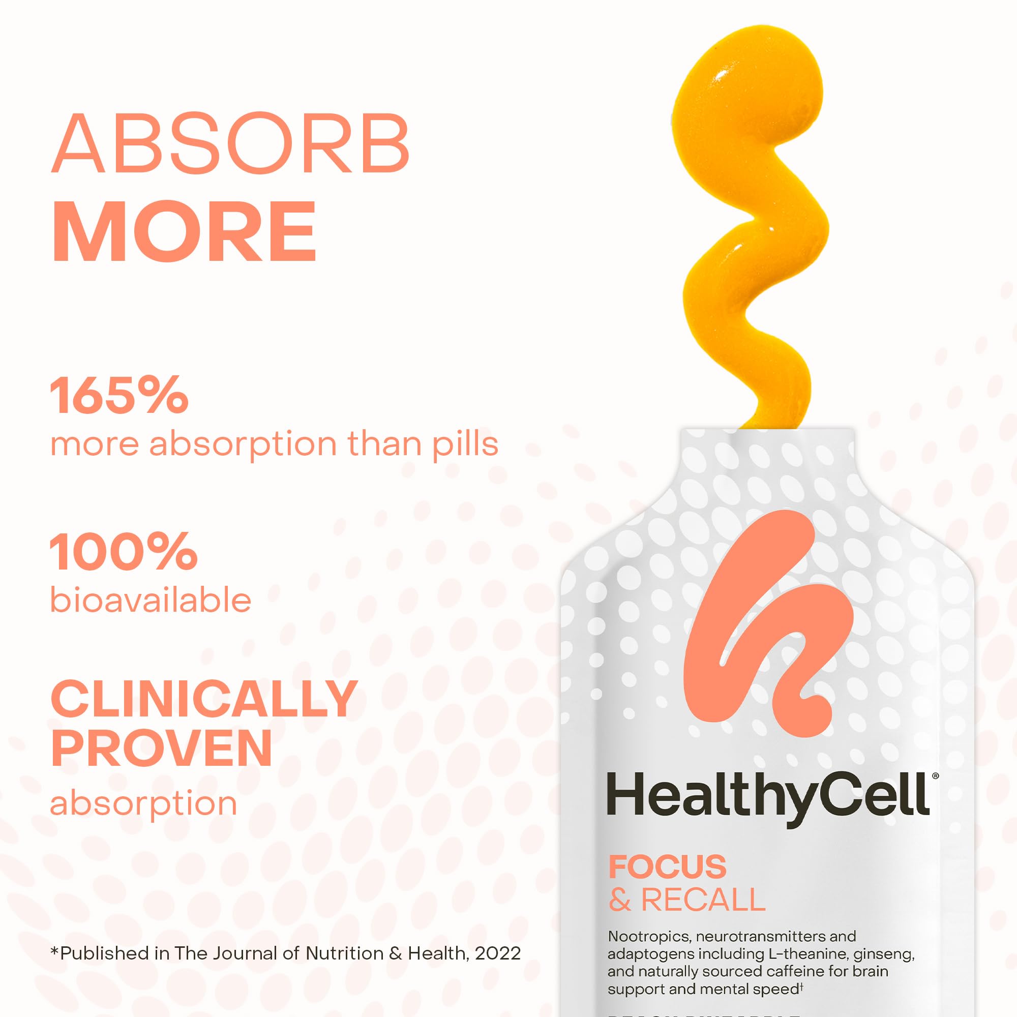 Healthycell Focus & Recall, Daily Liquid Brain Supplement for Focus & Memory - Nootropics Supplement for Concentration & Alertness with L-Theanine, Omega-3 & Taurine - 14 Gel Packs Healthycell buy supplements canada