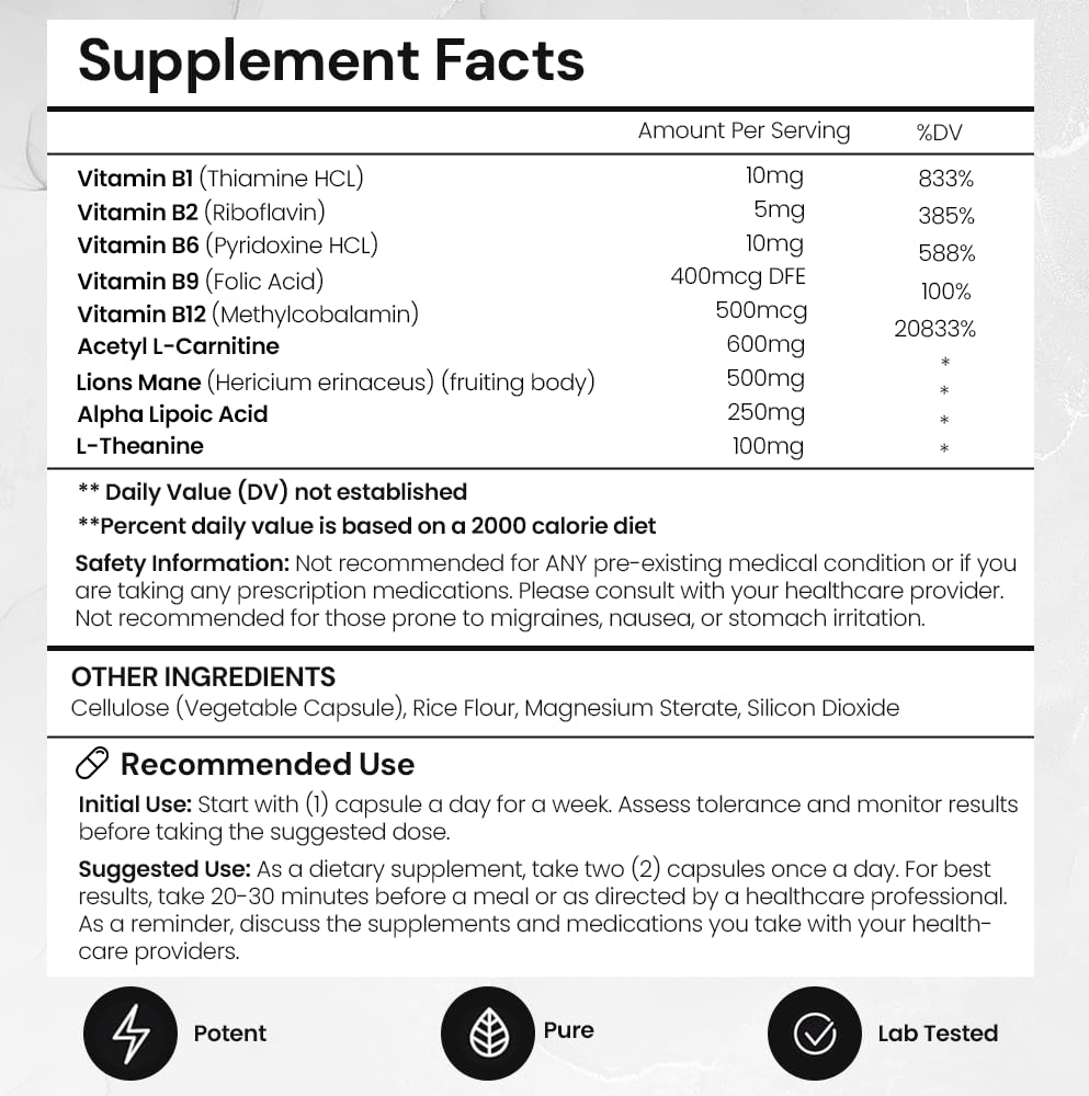 Elite Brain - Nootropic Supplement for Focus, Memory & Mental Clarity – Caffeine-Free Natural Energy with Lion’s Mane, L-Theanine & Vitamin B Complex (60 Capsules) ACEWORKZ buy supplements canada