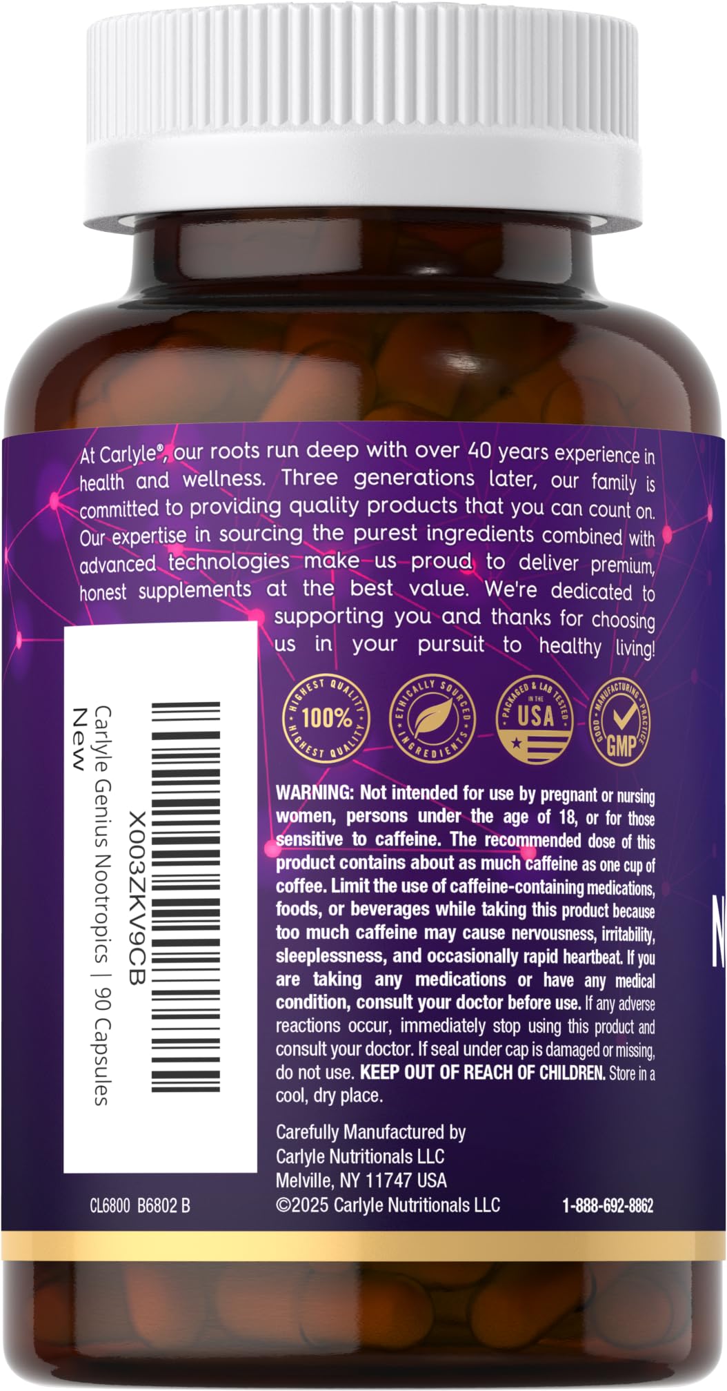 Carlyle Brain Nootropic Supplement | 90 Capsules | with Caffeine, B12, and Guarana Extract | Non-GMO & Gluten Free Carlyle buy supplements canada
