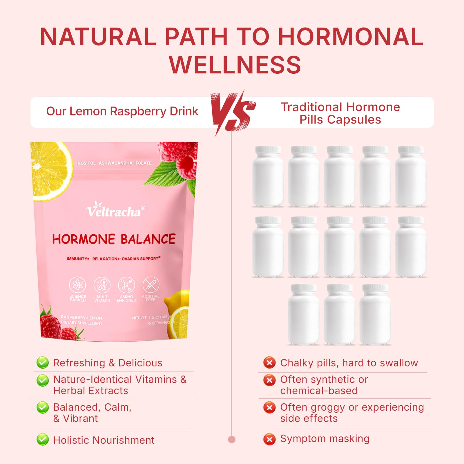 Veltracha Hormone Balance for Women, Myo & D-Chiro Inositol Powder with Folate & Amino Acid & Ashwagandha - Ovarian Support, Mood Regulation & PMS Relief, Raspberry Lemon, 15 Servings Veltracha buy supplements canada
