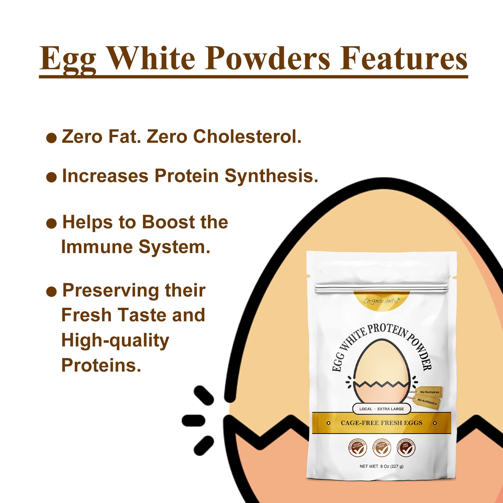 Orgnisulmte Egg White Protein Powder 8 Oz, Pasteurized Dried Egg Whites Protein, Gluten-Free, Non-GMO, Unflavored, Free Range High Whip for Baking, Desserts 227g orgnisulmte buy supplements canada