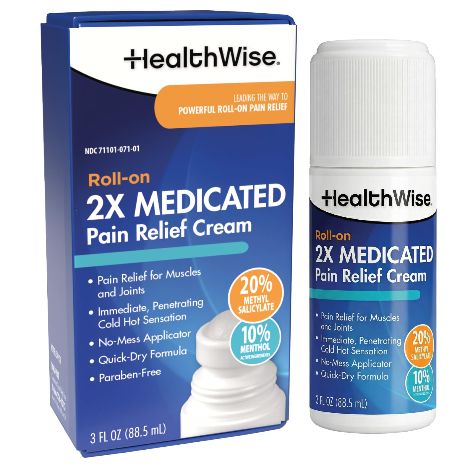 HealthWise 2X Medicated Roll-On | 10% Menthol + 20% Methyl Salicylate | Pain Relief Cream | 3 oz. 88.5 mL | Quick-Dry Formula | Immediate Penetrating Action | Topical Analgesic HealthWise buy supplements canada