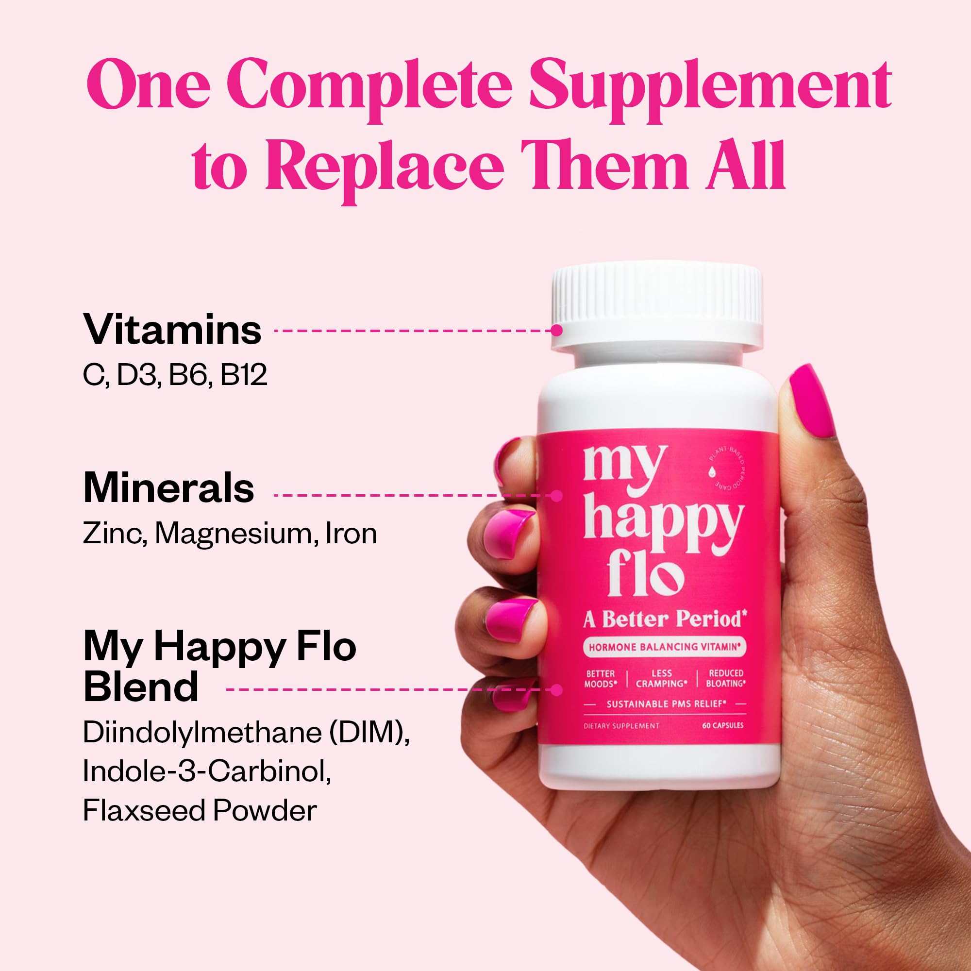 My Happy Flo PMS Support Supplement for Women with Iron, PMS Relief Hormone Support for Women, 10-in-1 PMDD Supplements for Women | DIM & I3C Indole-3-Carbinol for Cramp Relief, Heavy Flow - 60 Caps My Happy Flo buy supplements canada