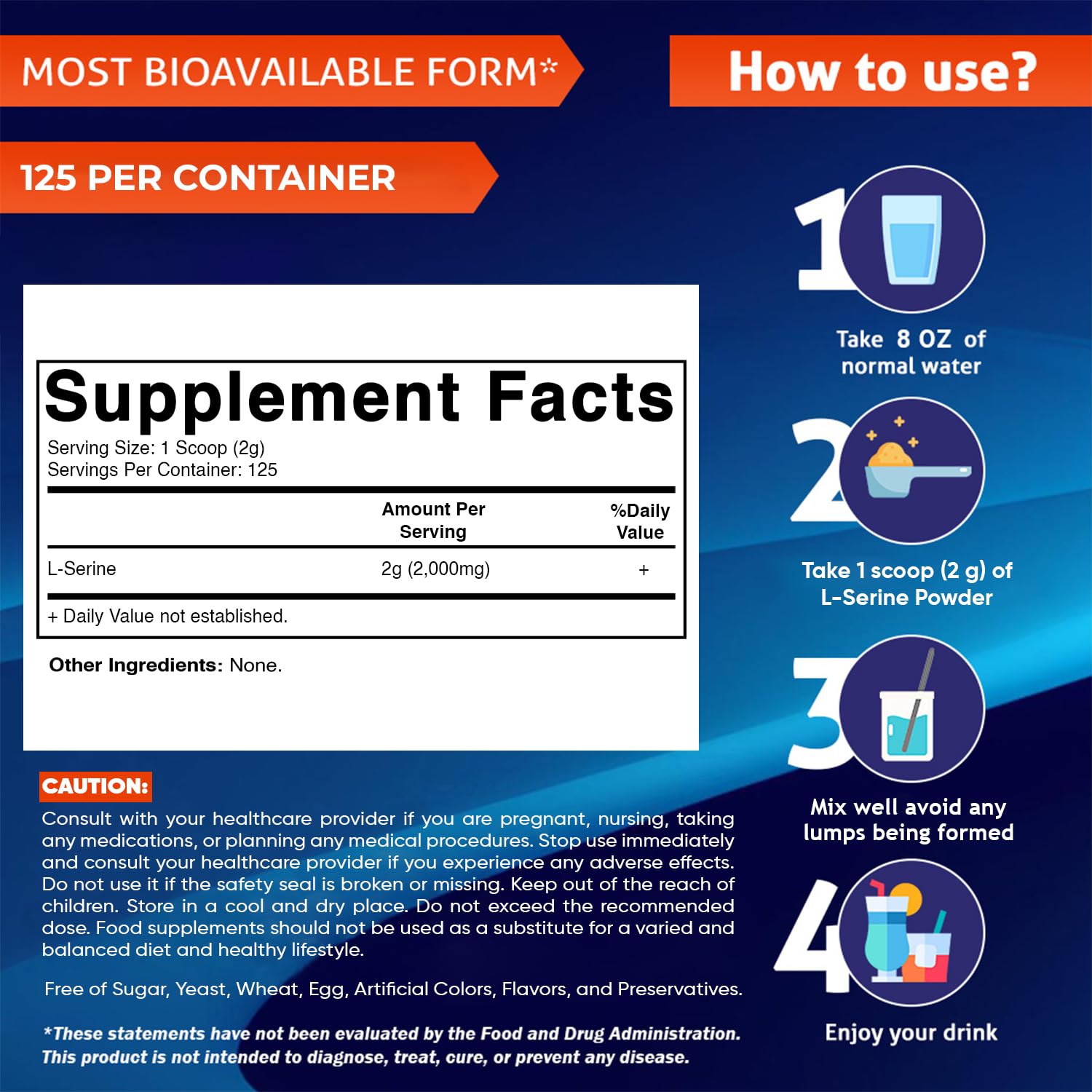Vitamatic L-Serine Pure Powder 250 Gram | 2000 mg per Serving | 125 Servings | Unflavored | No Additives | Free of Soy, Eggs, Fish & Artificial Ingredients Vitamatic buy supplements canada
