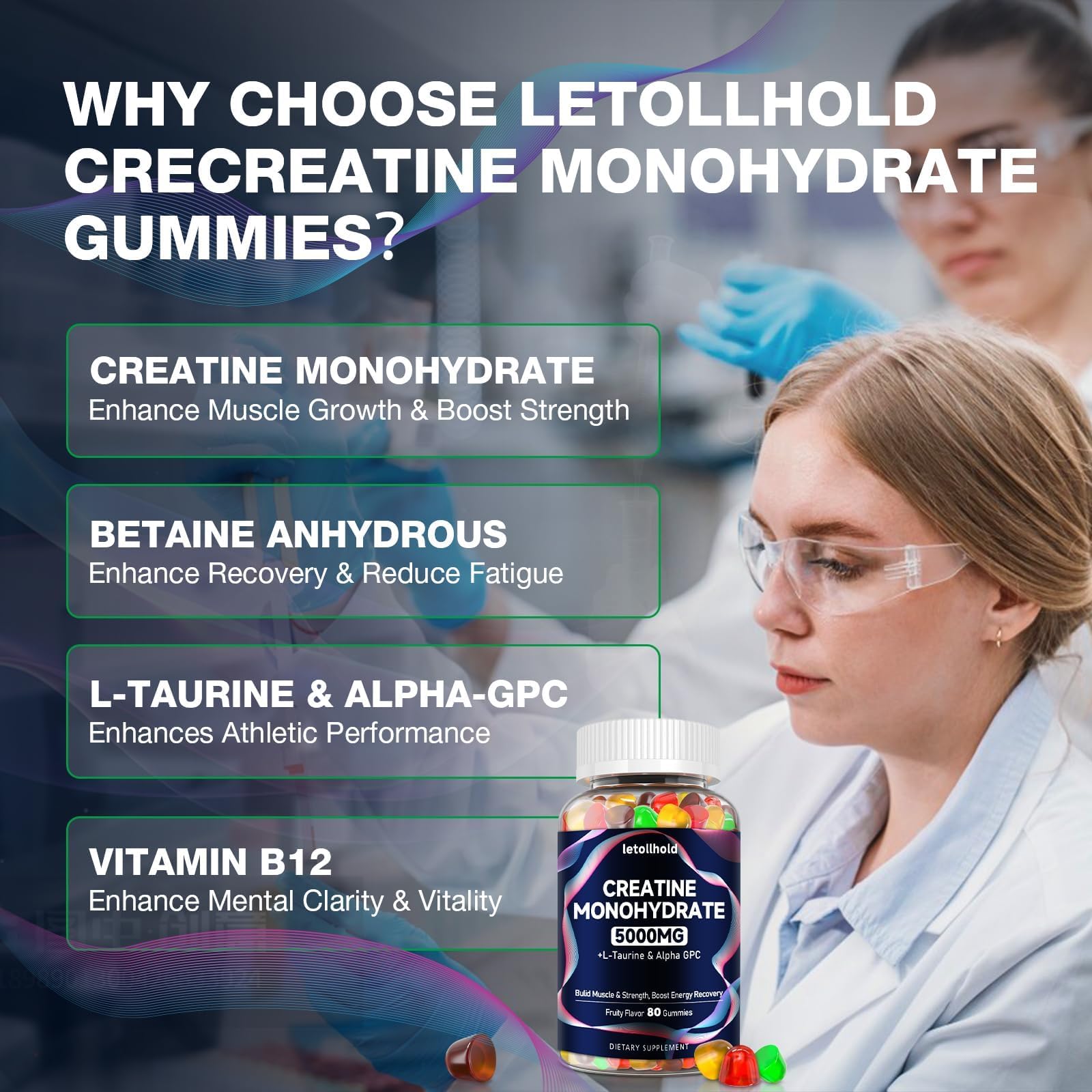 Creatine Monohydrate Gummies 5g for Women & Men - Creatine Gummies for Women Pre Workout Chewables with L-Taurine & Alpha GPC, Sugar-Free Muscle Builder, Energy Boost, Vegan Non-GMO (160 Count) letollhold buy supplements canada