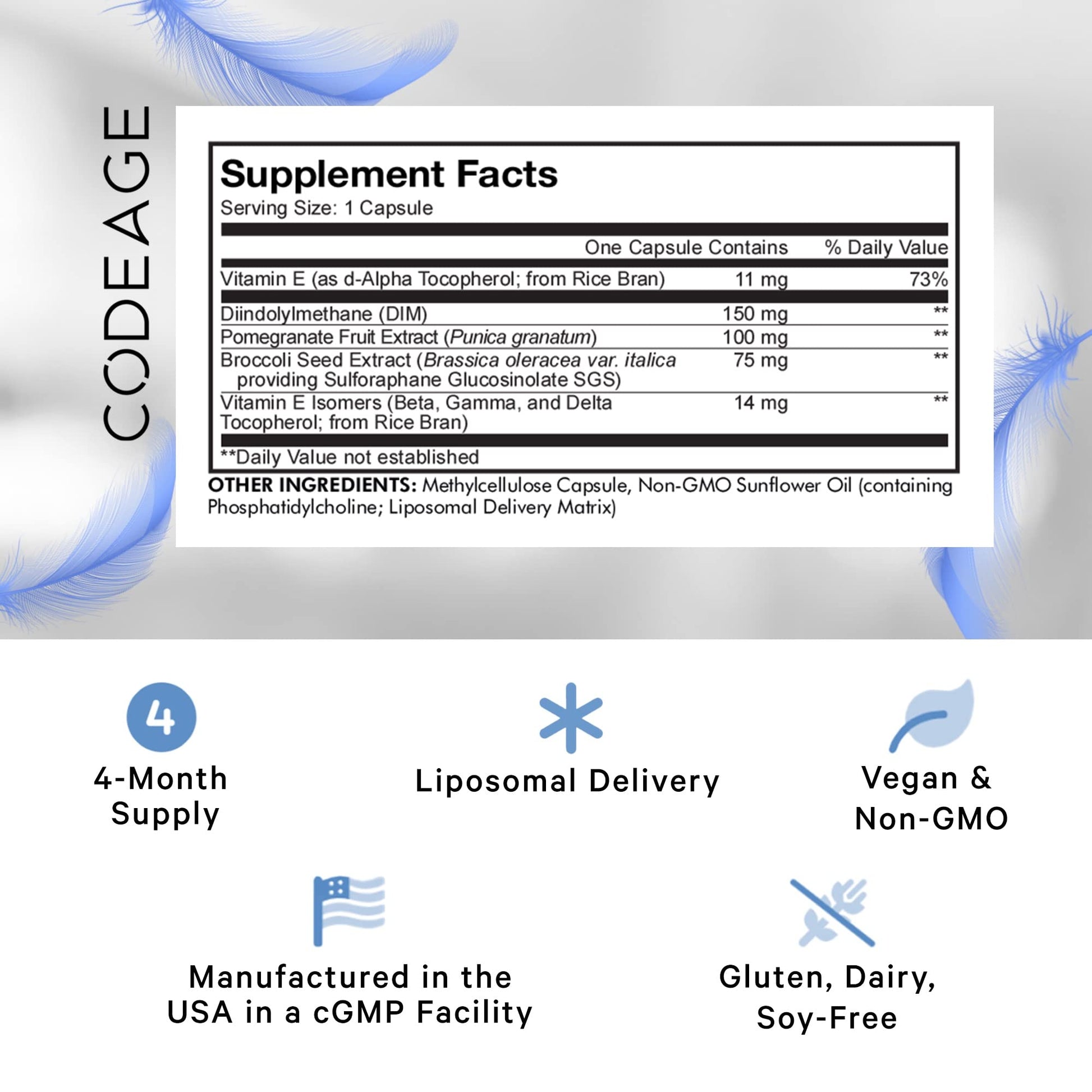 Codeage Liposomal DIM Supplement - 4 Months Supply of DIM Vitamins and SGS, Pomegranate, Broccoli, Vitamin E Isomers Tocopherols Alpha Beta Gamma Delta - Liposomal Formula - Gluten-Free - 120 Capsules Codeage buy supplements canada