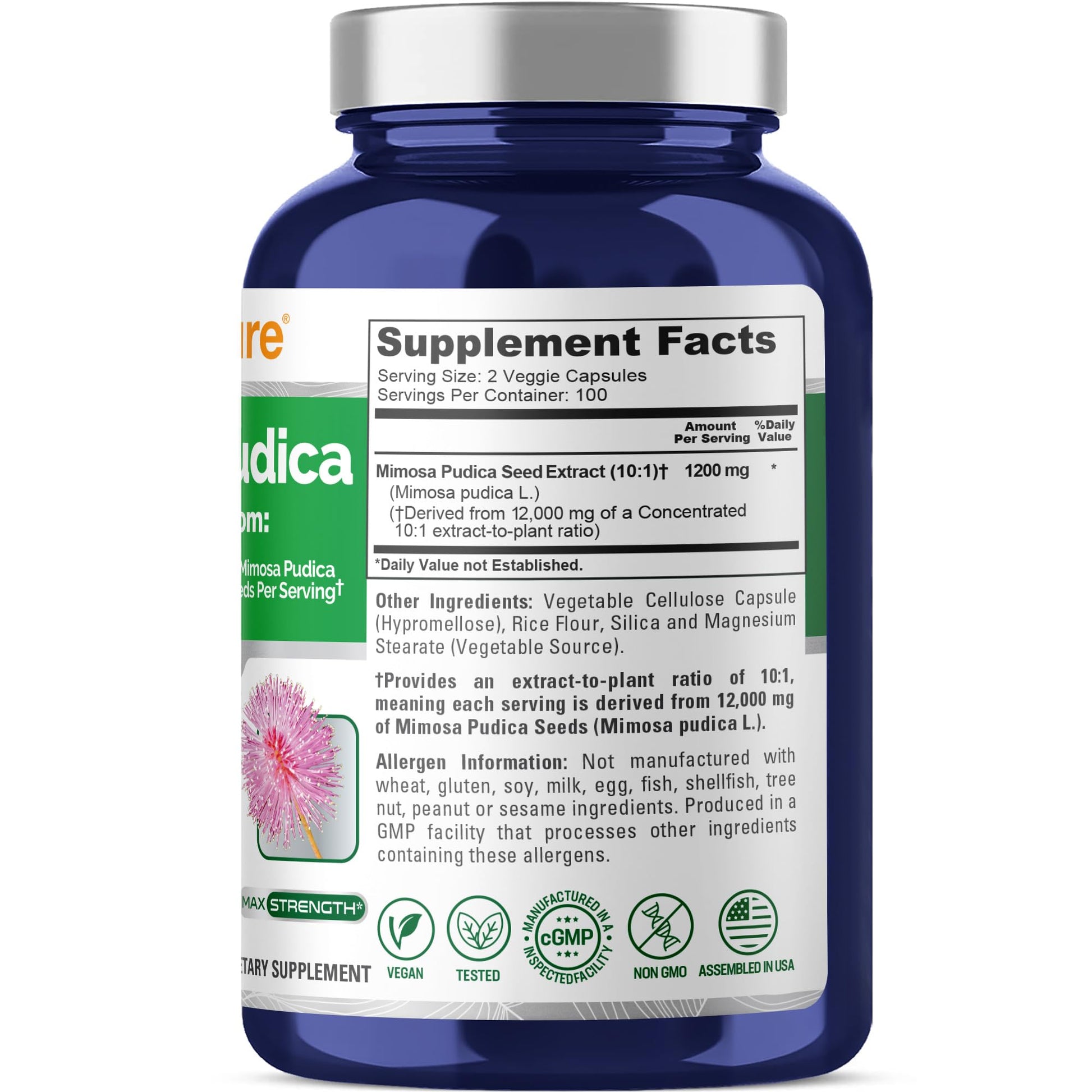 NusaPure Mimosa Pudica Seed 10:1 Extract, 1200 mg Equivalent to 12,000 mg 200 Veg Capsules (Non-GMO, Vegan) NusaPure buy supplements canada