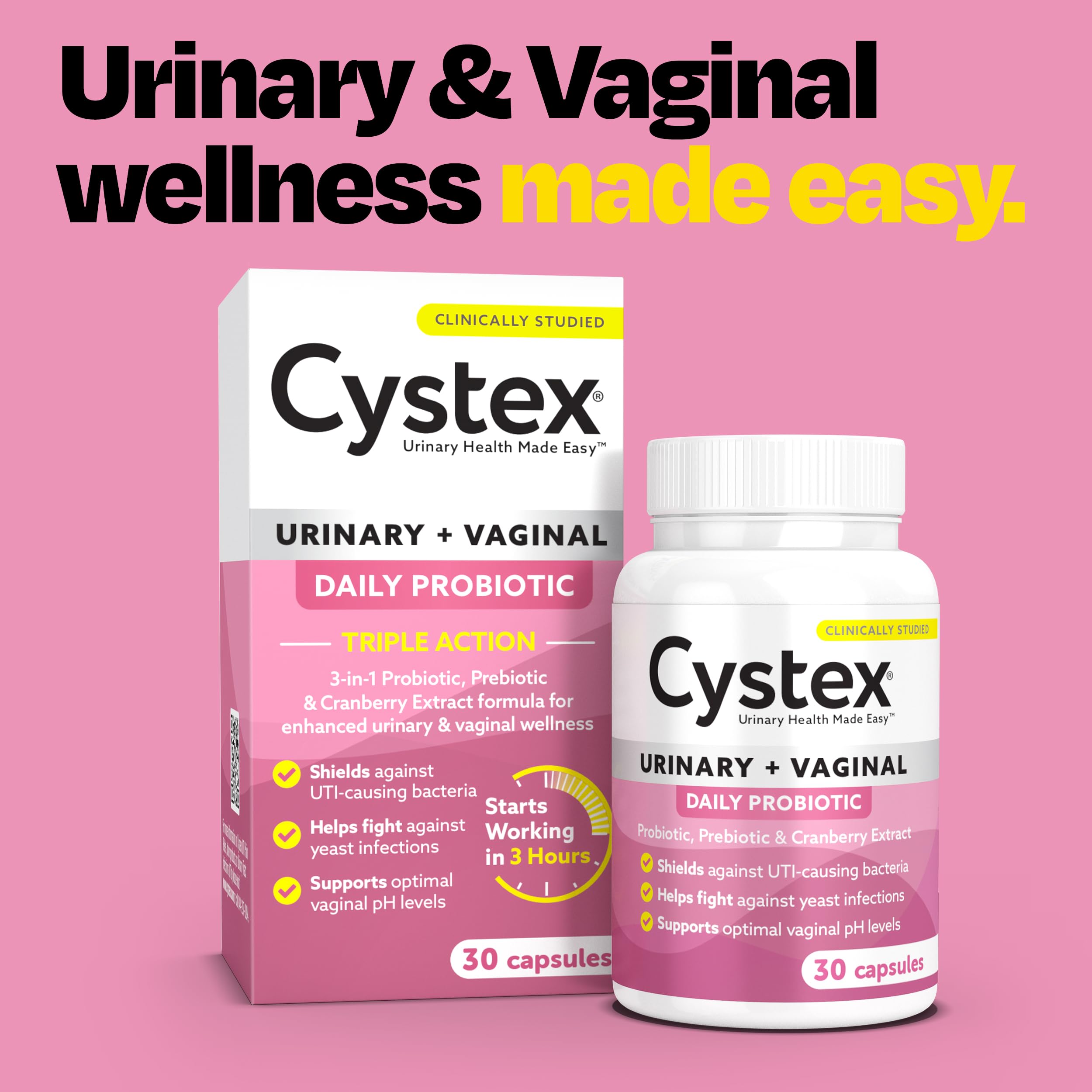 Cystex 3-in-1 Urinary Tract Probiotic for Women - Fast-Acting UTI & Yeast Infection Support with Prebiotics, Probiotics, & Cranberry - Supports Vaginal pH & Flora Balance - 30 Capsules Cystex buy supplements canada