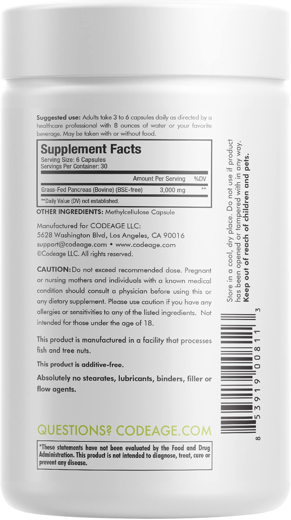 Codeage Grass Fed Beef Pancreas Supplement Glandulars - Freeze Dried, Non-Defatted Desiccated Beef Pancreas Pills – Pancreatic Enzymes Diet Meat - Pasture Raised Bovine Vitamins - 180 Capsules Codeage buy supplements canada
