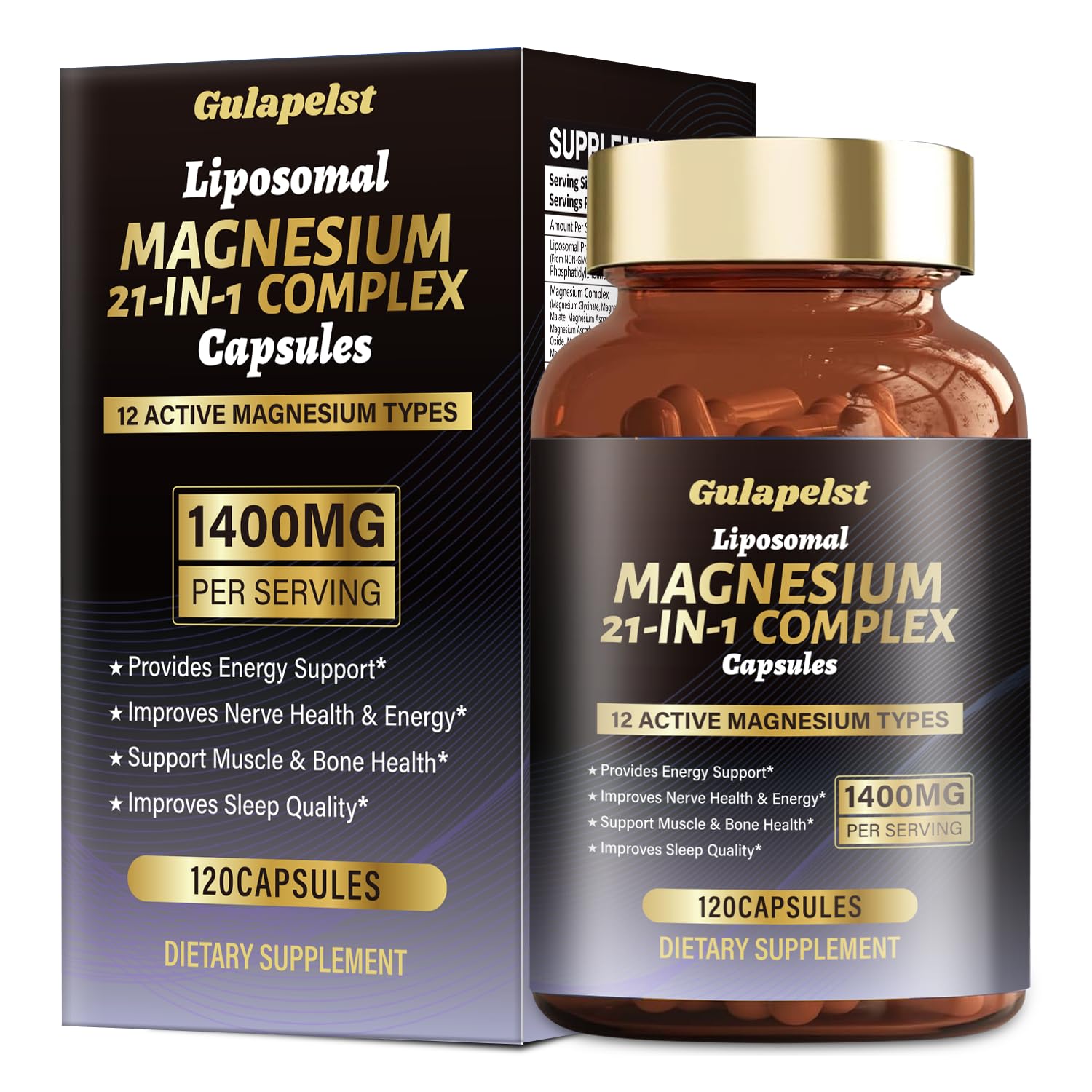 21 in 1 Liposomal 1400mg Magnesium Complex (Citrate, Glycinate, Malate etc) Capsule - 12 Active Types Magnesium with Vitamin D3, B6, B12, C, Ashwagandha & CoQ10 for Women & Men Gulapelst buy supplements canada