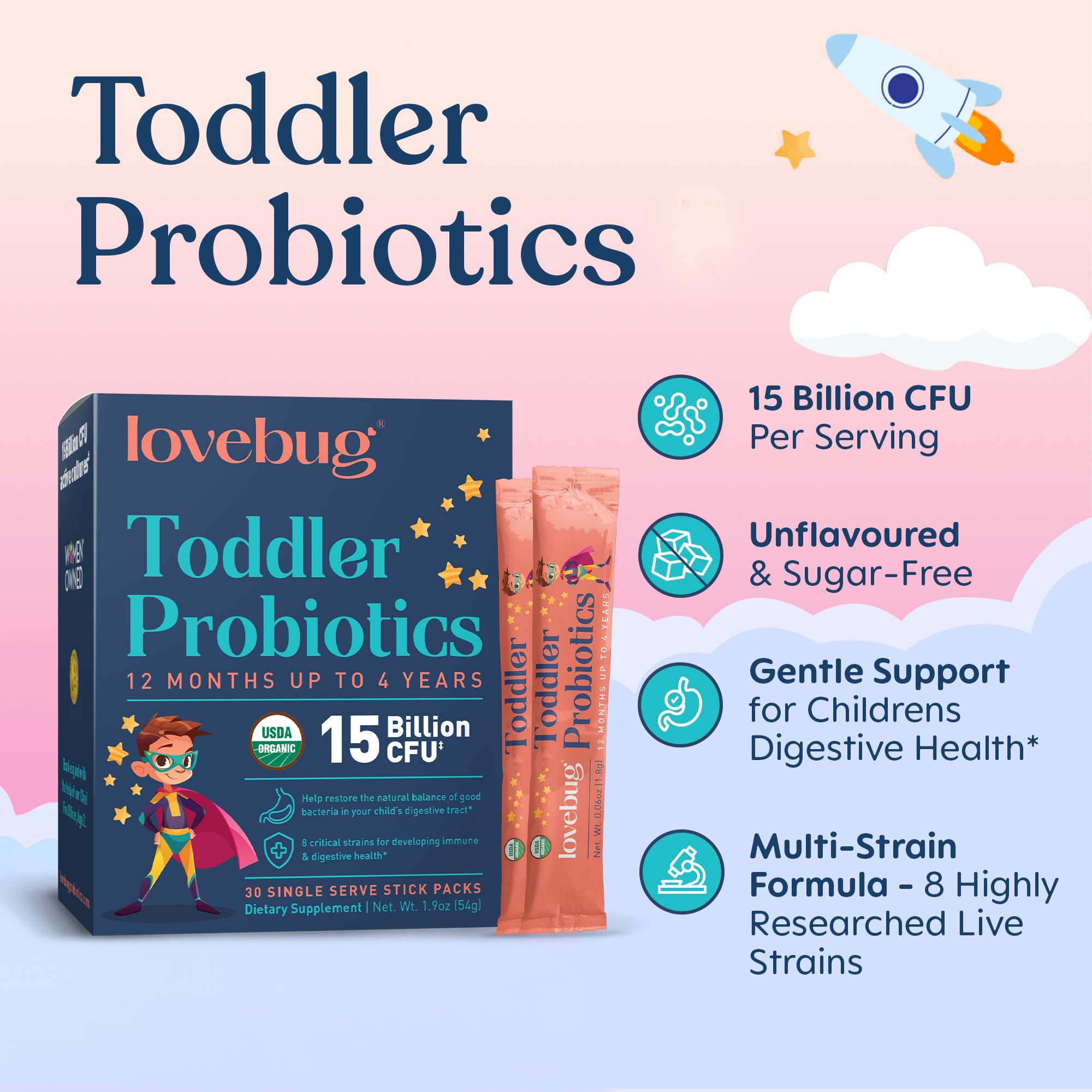 LOVEBUG Kids Probiotic Powder with Prebiotic Fiber - Toddler Immunity Support & Constipation Relief - USDA Organic Probiotics for Childrens Gut & Digestive Health LOVEBUG buy supplements canada