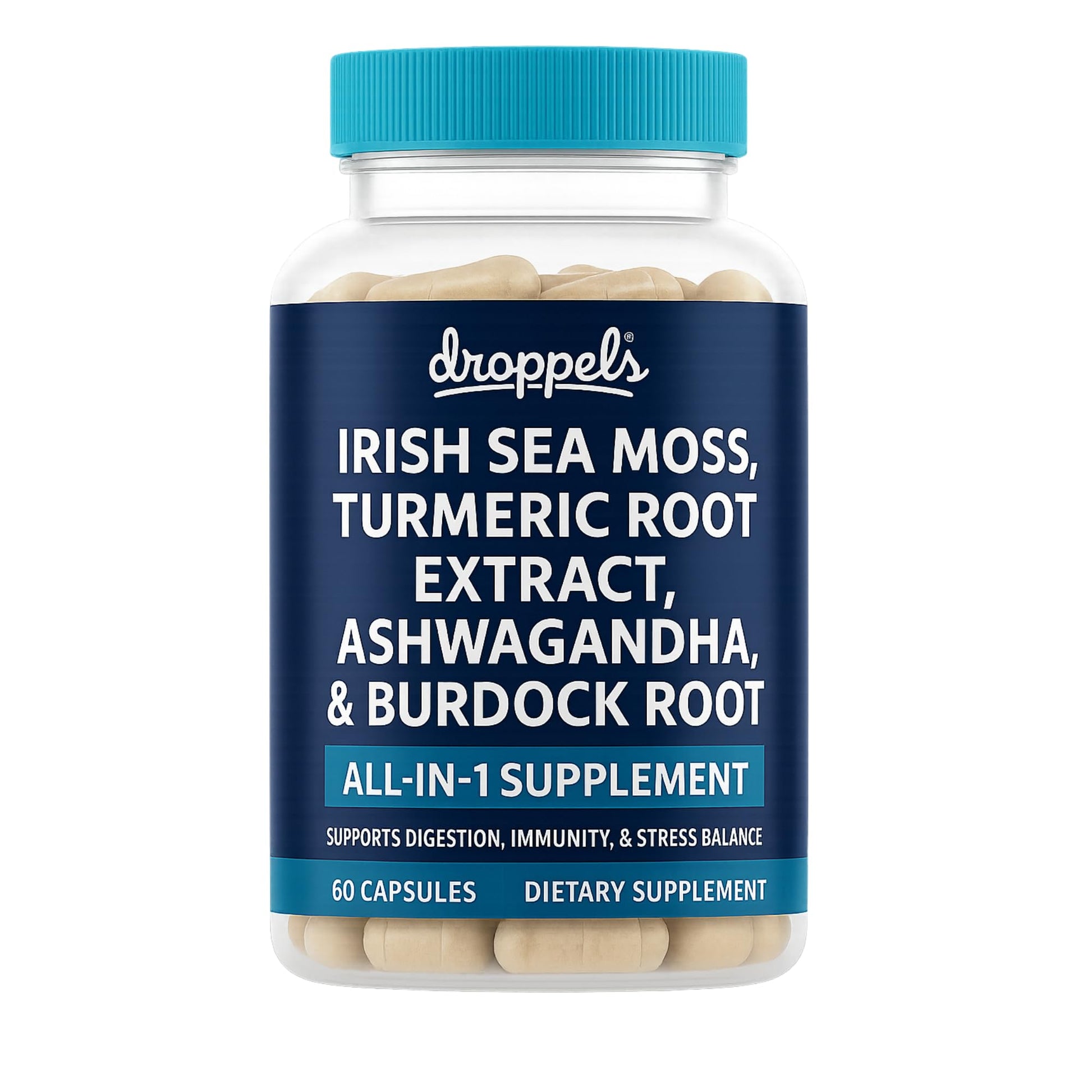 Droppels Irish Sea Moss Capsules with Turmeric Root, Ashwagandha, Black Pepper & Burdock Root – Natural Mineral Blend for Immune, Digestion, Joint & Energy Support – Vegan, Non-GMO – 60 Capsules Droppels buy supplements canada