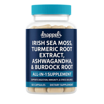 Droppels Irish Sea Moss Capsules with Turmeric Root, Ashwagandha, Black Pepper & Burdock Root – Natural Mineral Blend for Immune, Digestion, Joint & Energy Support – Vegan, Non-GMO – 60 Capsules Droppels buy supplements canada