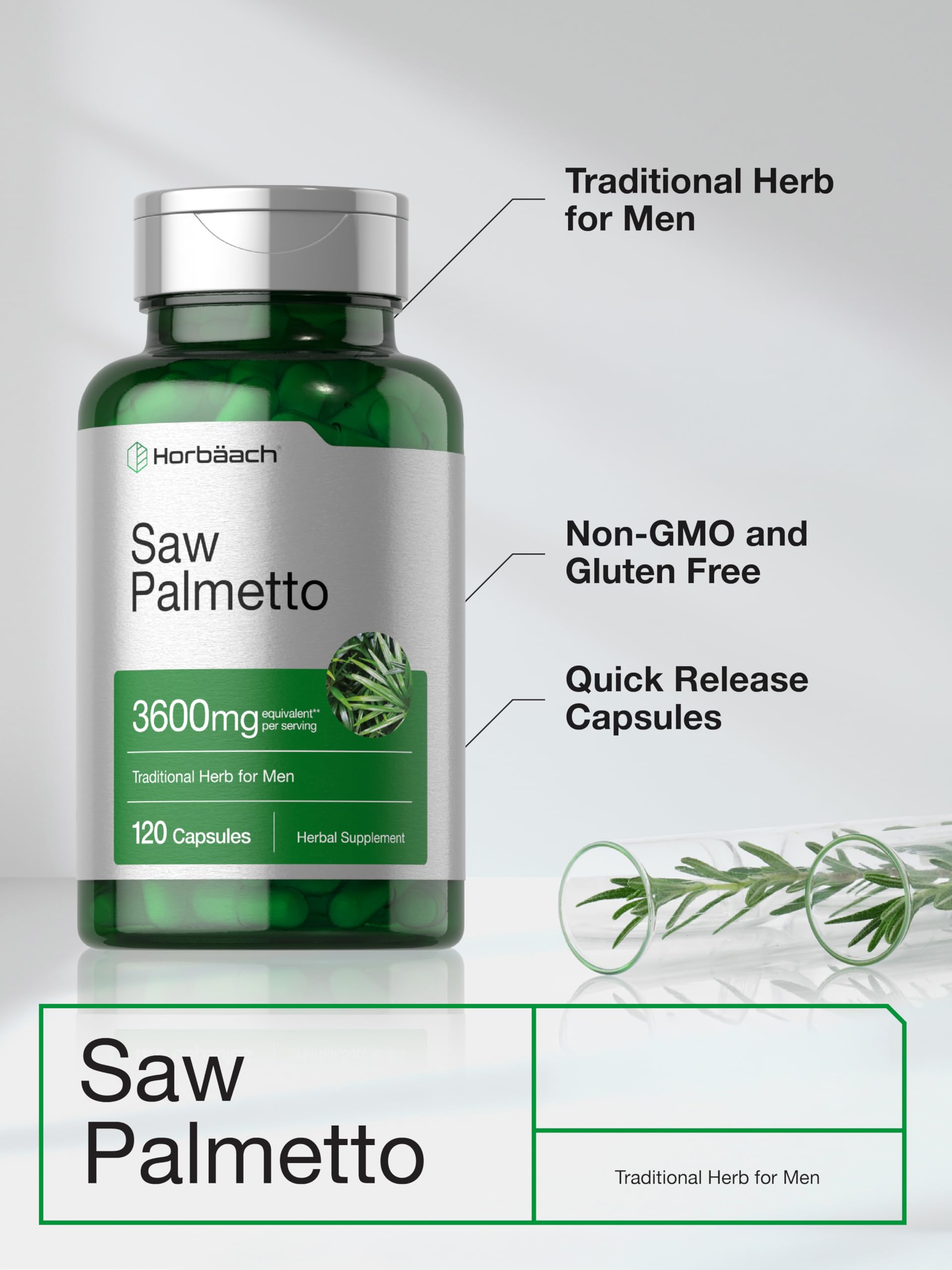 Horbäach Saw Palmetto Extract | 120 Capsules | Non-GMO and Gluten Free Formula | from Saw Palmetto Berries Horbäach buy supplements canada